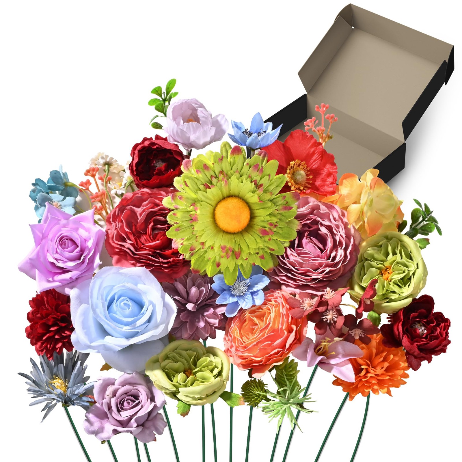 Artificial Flower Box, 38PCS Silk Floral Stems, Multi Color | 38 flexible sil…