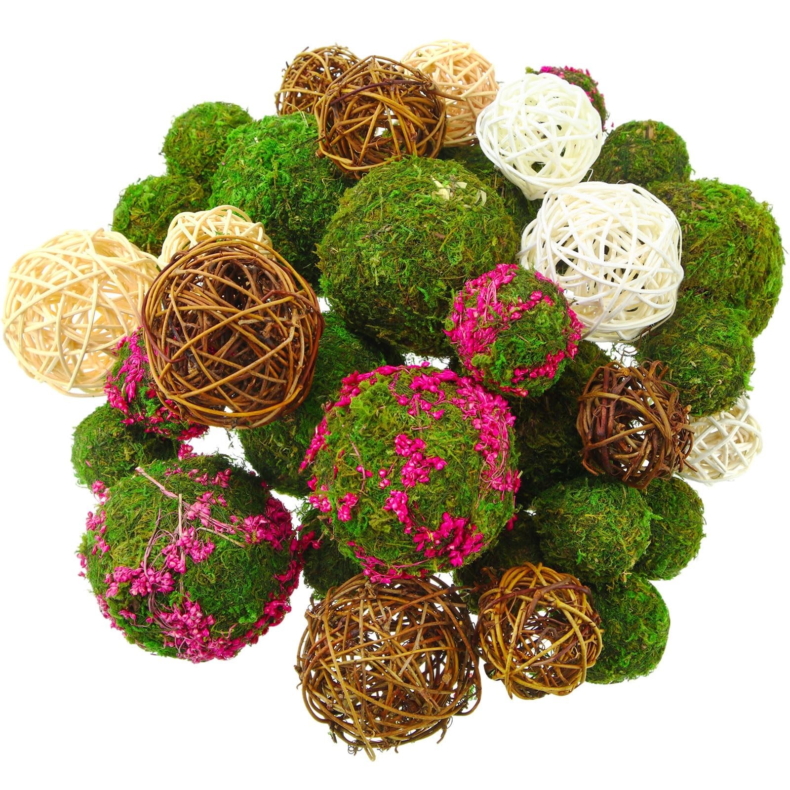 36 Pcs Decorative Moss Balls for Centerpieces, Rattan Wicker Orbs, Vase Filler,
