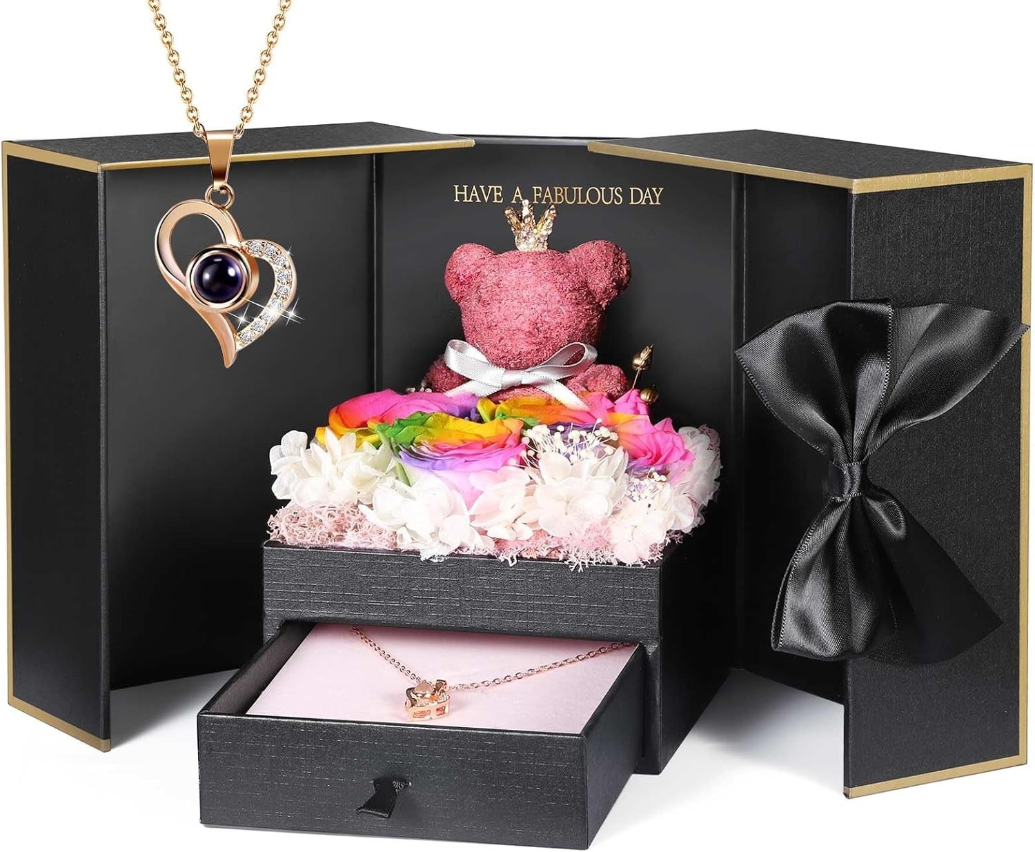 Luxurious Rainbow Rose and Gold Necklace Gift for Special Women – Ready to Gift