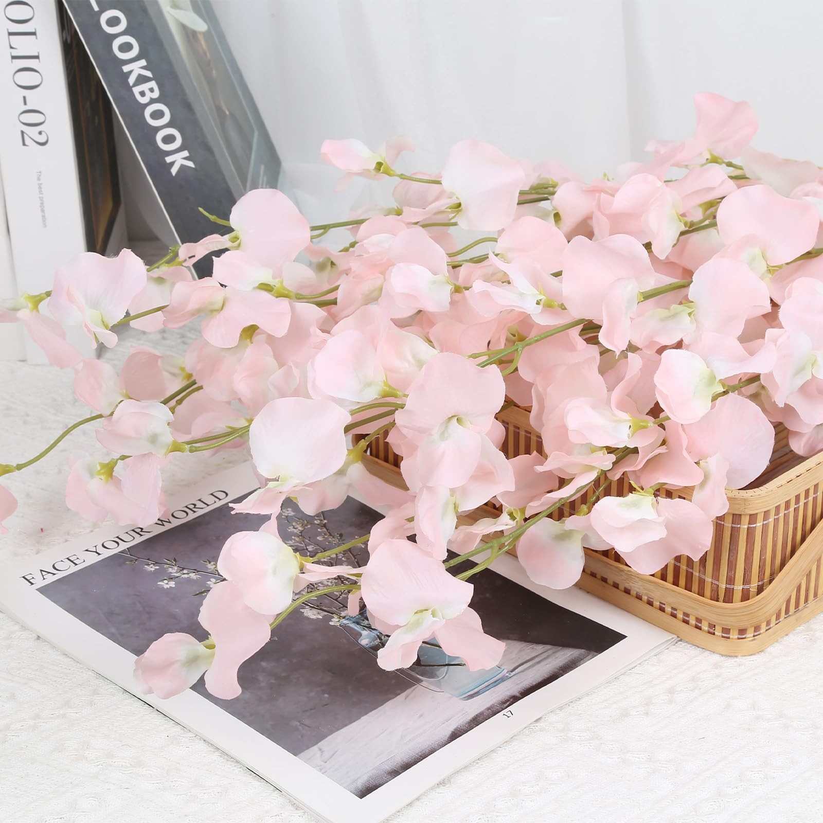 8PCS Artificial Sweet Pea Flowers 39″ Fake Pink Flowers Long Stem Artificial …