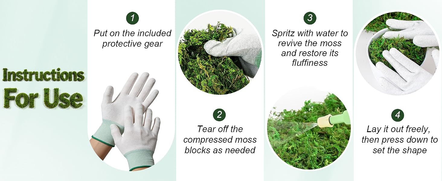 10oz Artificial Fake Green Moss for Crafts Plants Indoor | Includes Gloves