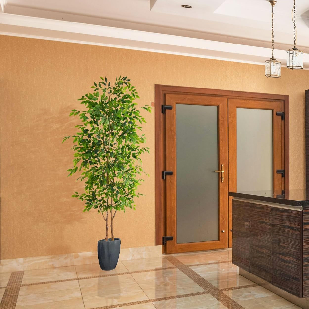 8Ft Realistic Ficus Tree with Basket – Indoor/Outdoor Faux Plant Décor