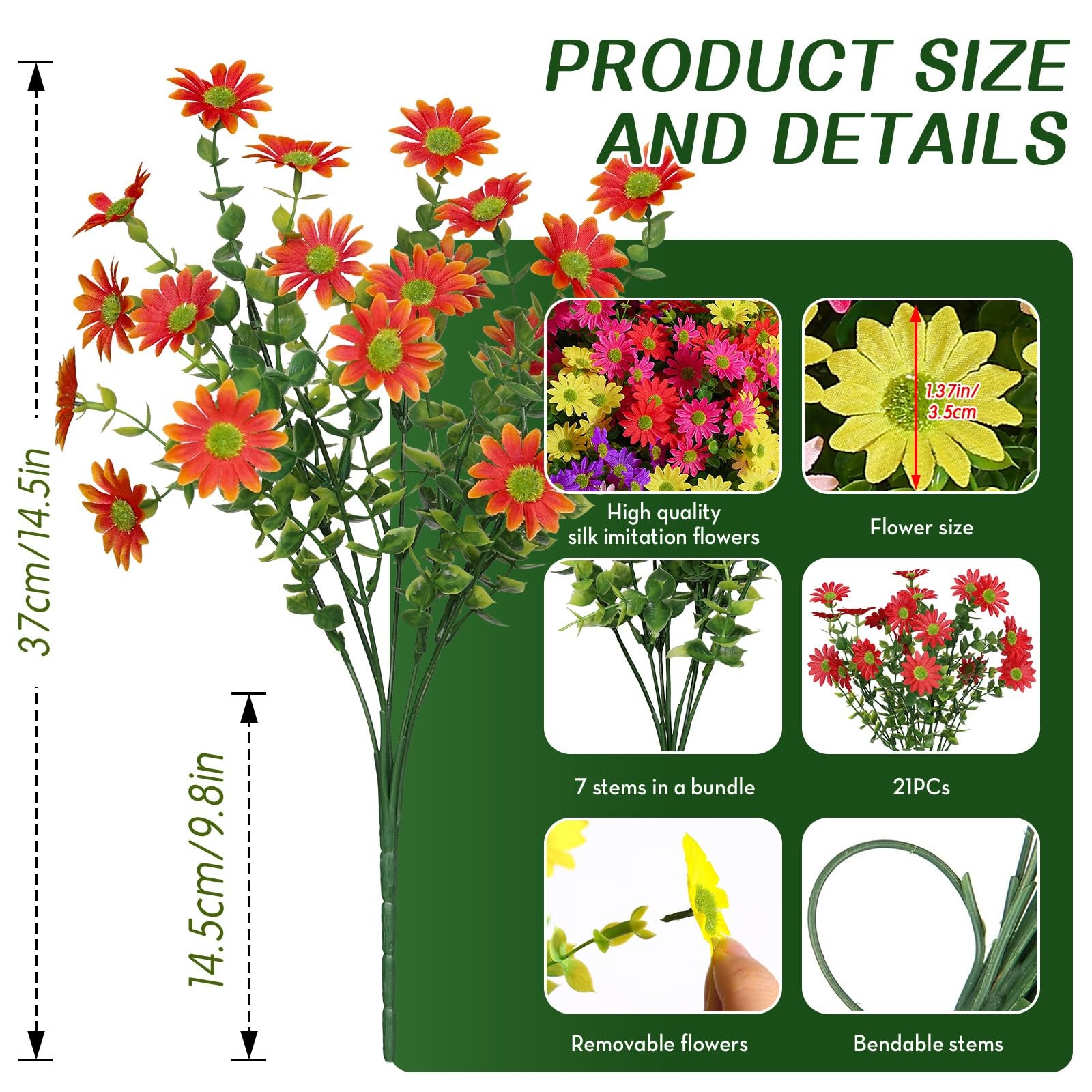 40 Bundles Artificial Daisies Flowers Fake Silk Plant for Indoor Outdoor Deco…