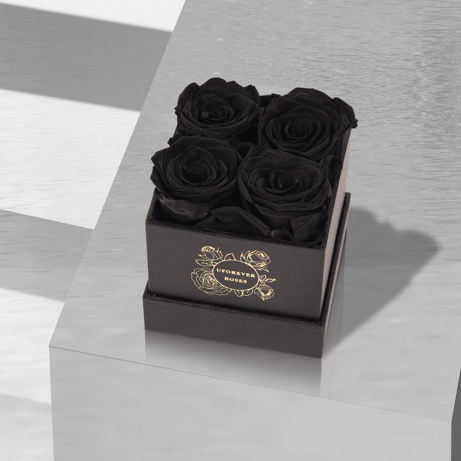4 PCS Black Preserved Roses Box Real Flowers Gifts Delivery Anniversary