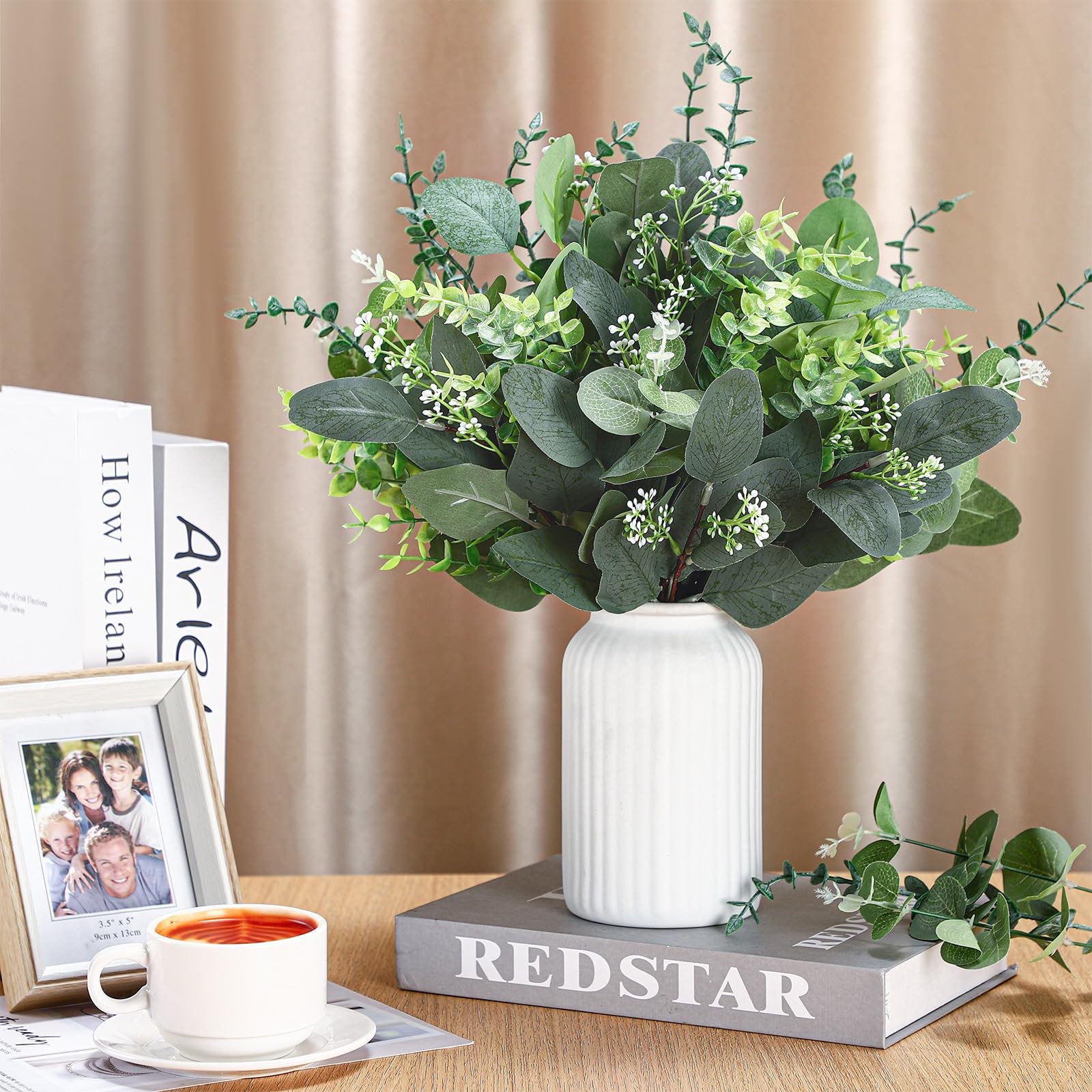 120 Pcs 6 Kinds Mixed Eucalyptus Leaves Stems Bulk Artificial Greenery Plants…
