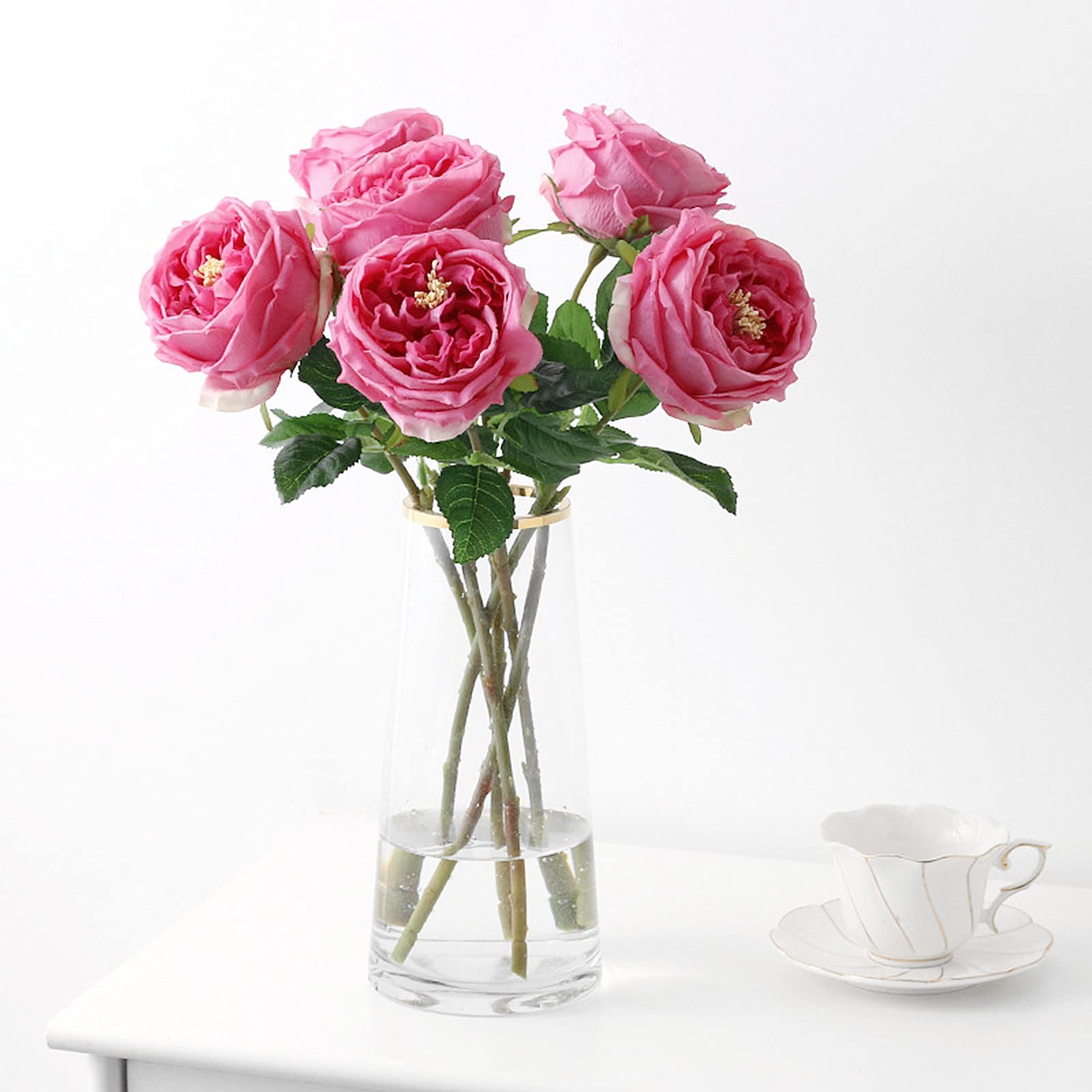 Real Touch Austin Roses 4 Pcs Artificial Flowers Rose Red Fake Silk Flowers f…