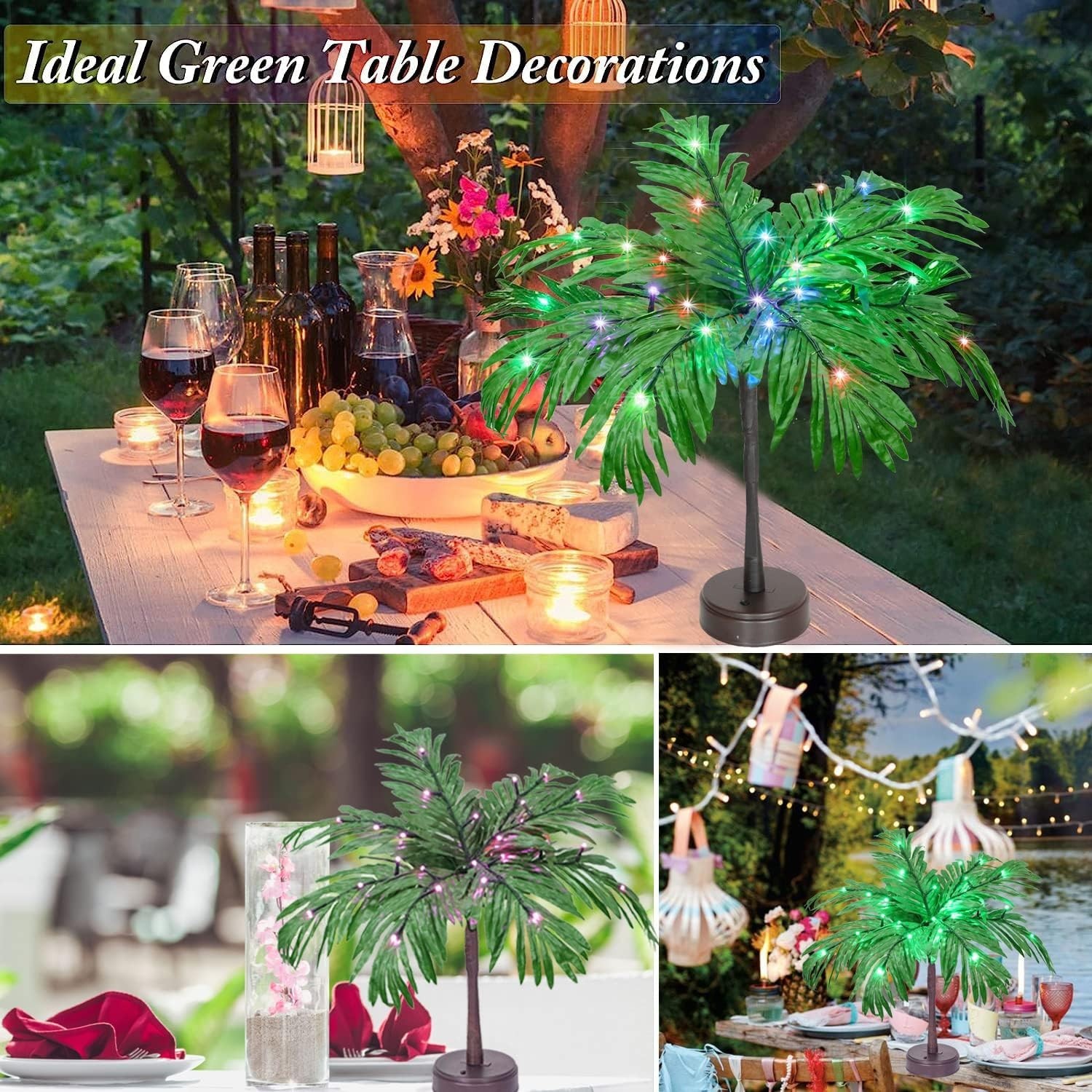 28 Color Changing Lighted Palm Tree Table Decor, 23 in Tropical Artificial Palm