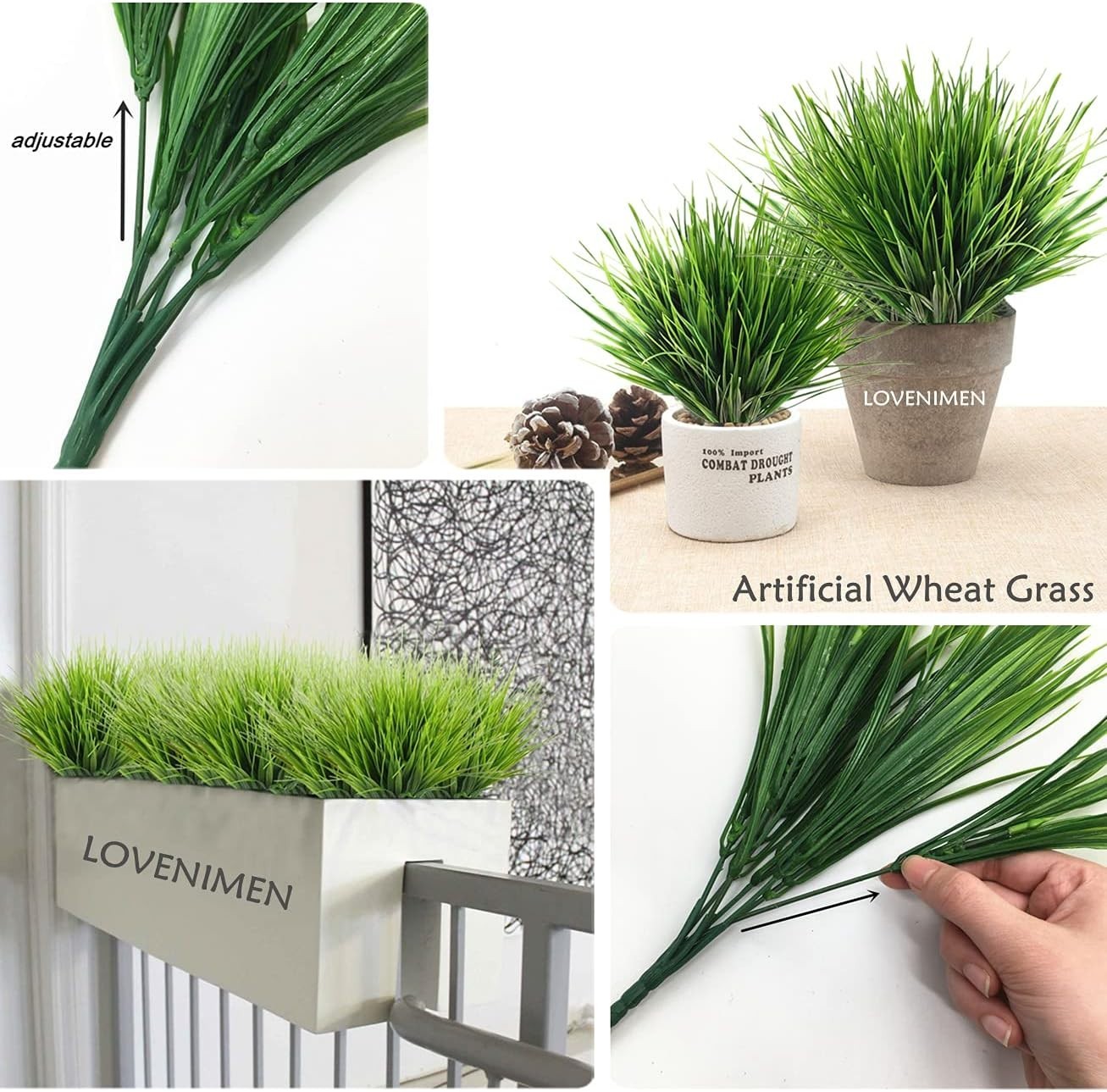 Generous 8 Pack of UV Resistant Faux Grass Plants for Effortless Elegance