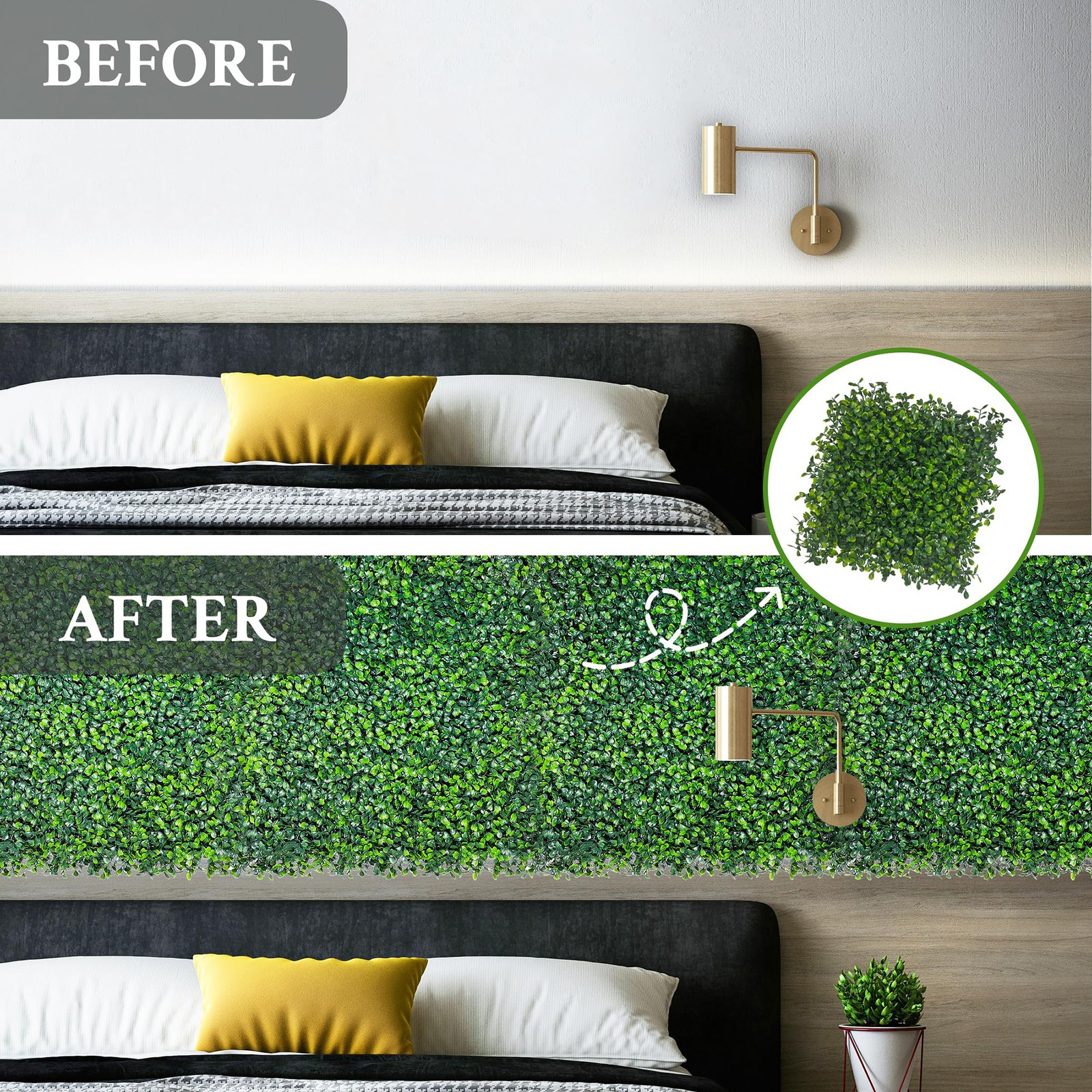 Artificial Grass Wall Panel 10″x10″ 12P, UV Protected Boxwood for Garden Decor