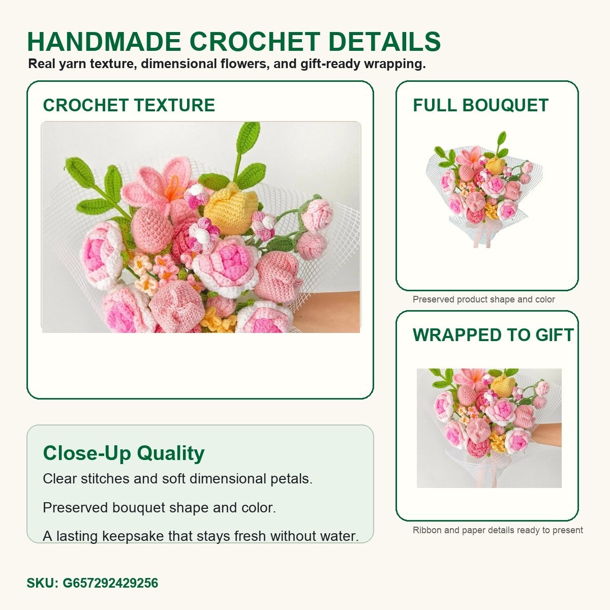 Pink Rose Lily Crochet Bouquet Birthday Anniversary Gift for Her