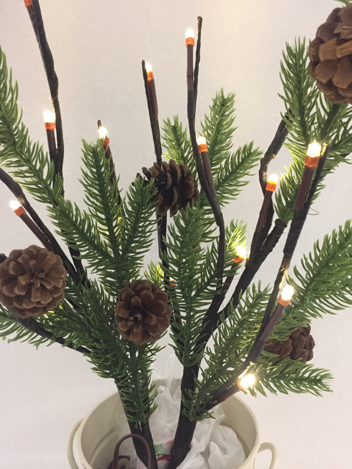 Lighted Artificial Pine Evergreen Branches W/Natural Pine Cones 19.75″ Set of 2