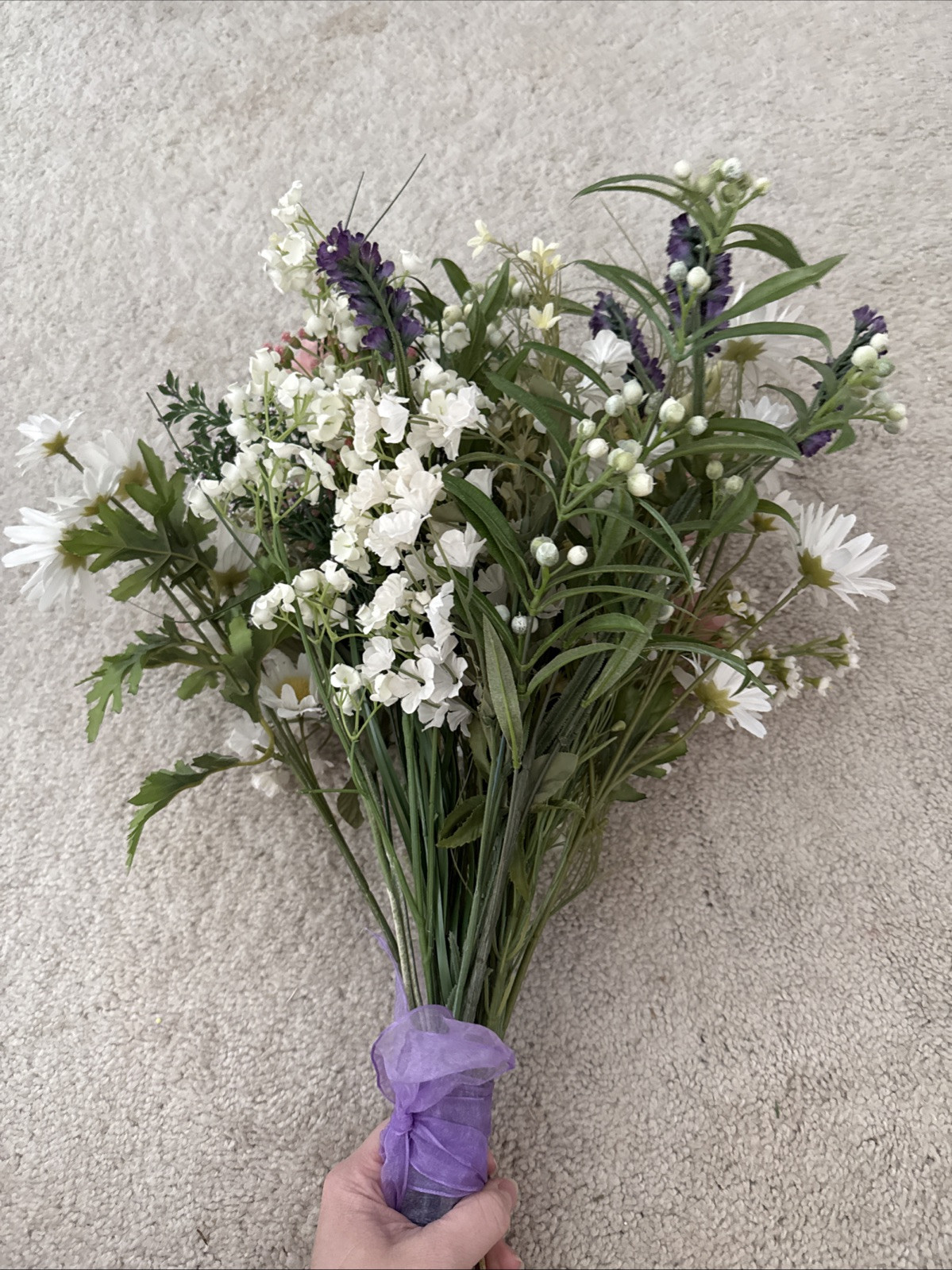 Floral Arrangement Bouquet Flowers Pink Purple White Yellow Green Rustic Wild