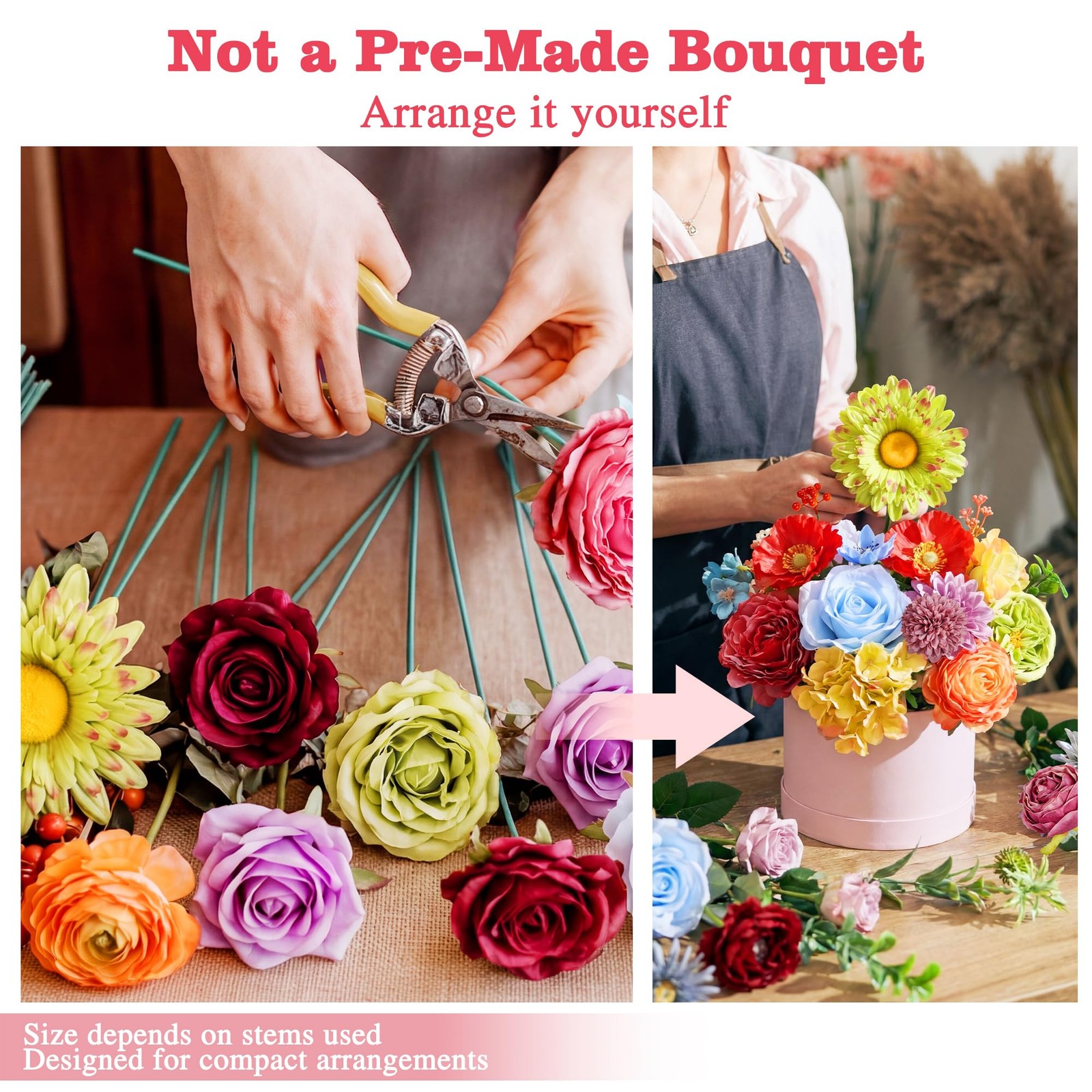Artificial Flower Box, 38PCS Silk Floral Stems, Multi Color | 38 flexible sil…