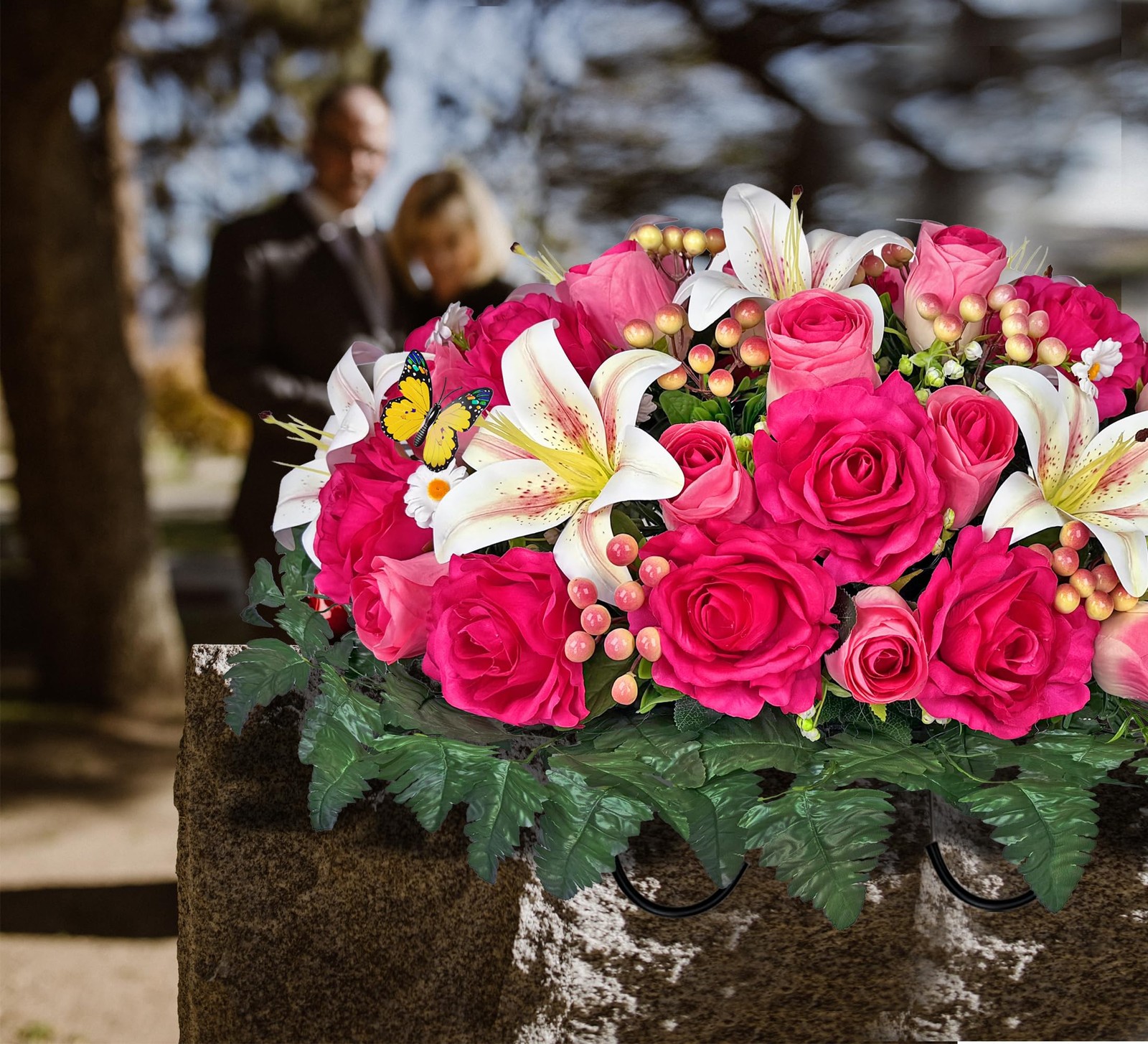 Artificial Cemetery Flowers – Headstone Flower Saddle – Outdoor Grave Decorat…