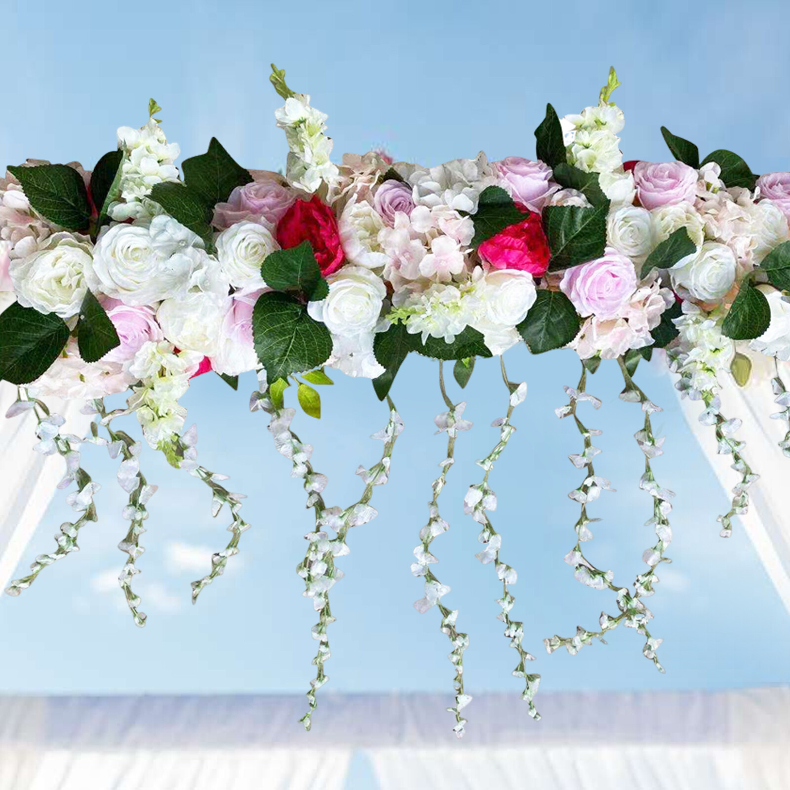 Artificial Silk Flowers Row, 1M Long Artificial Silk 3D Flowers Row Decoration