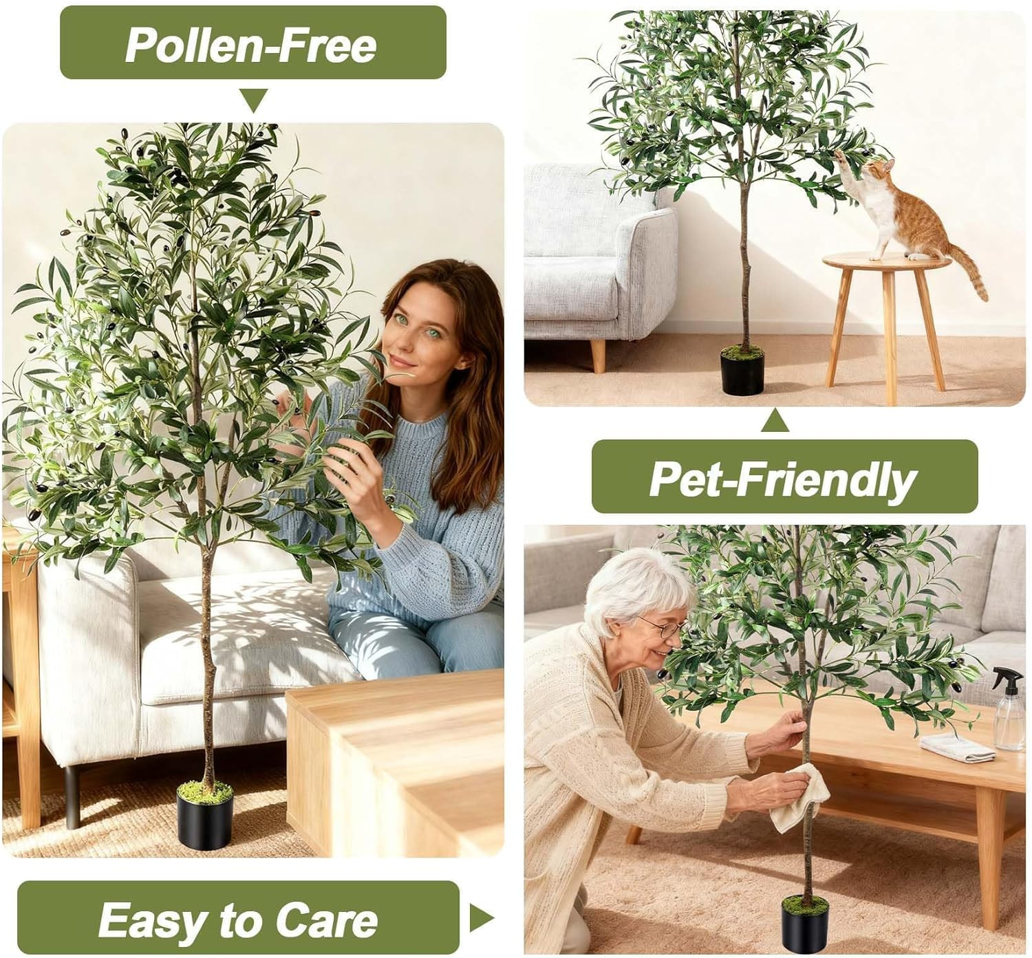 Olive Trees Artificial Indoor, 6FT Faux Olive Tree with Black Planter, Tall Fake