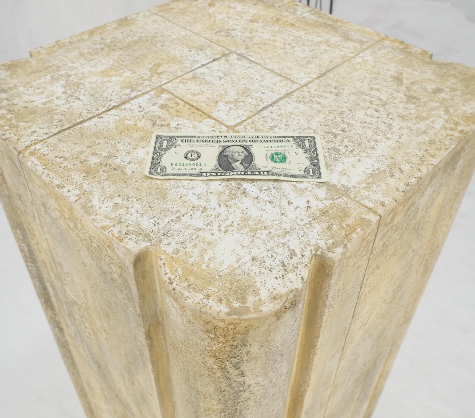 large 19×19 Square Faux Travertine 41″ Tall Carved Geometric Decorative Pattern