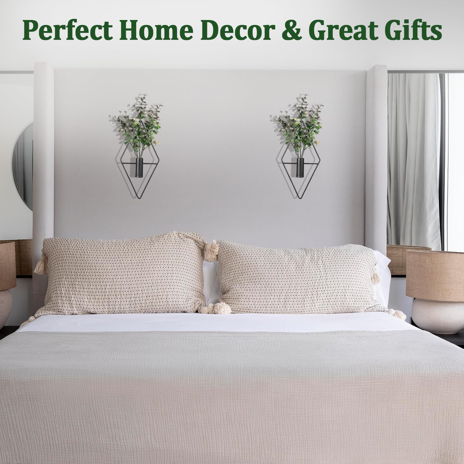 2Pcs Hanging Planters with Artificial Eucalyptus Metal Hanging Vase,Indoor Pl…
