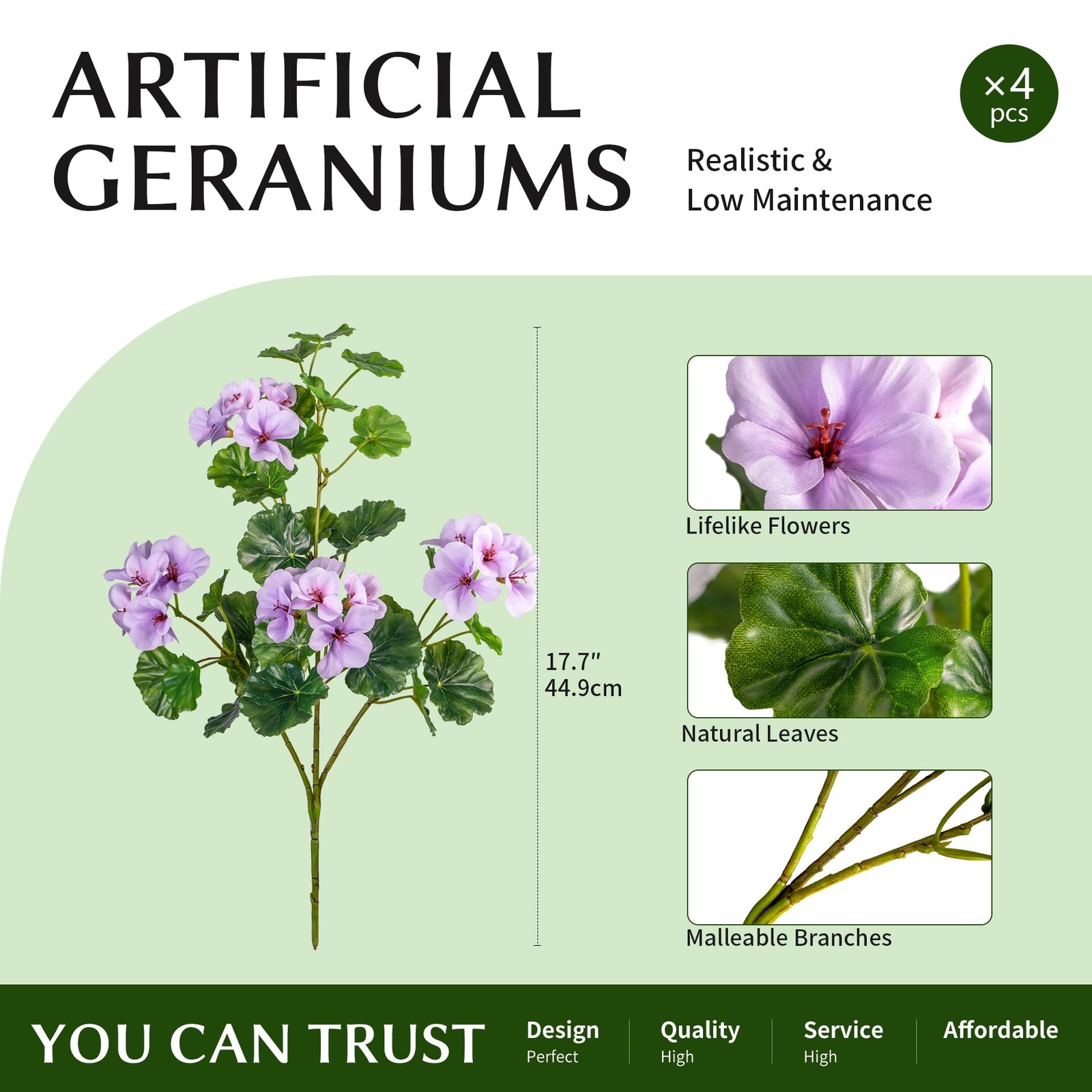 Artificial Geraniums 17.7In UV Resistant Fake Flowers for Indoor Outdoor Decor