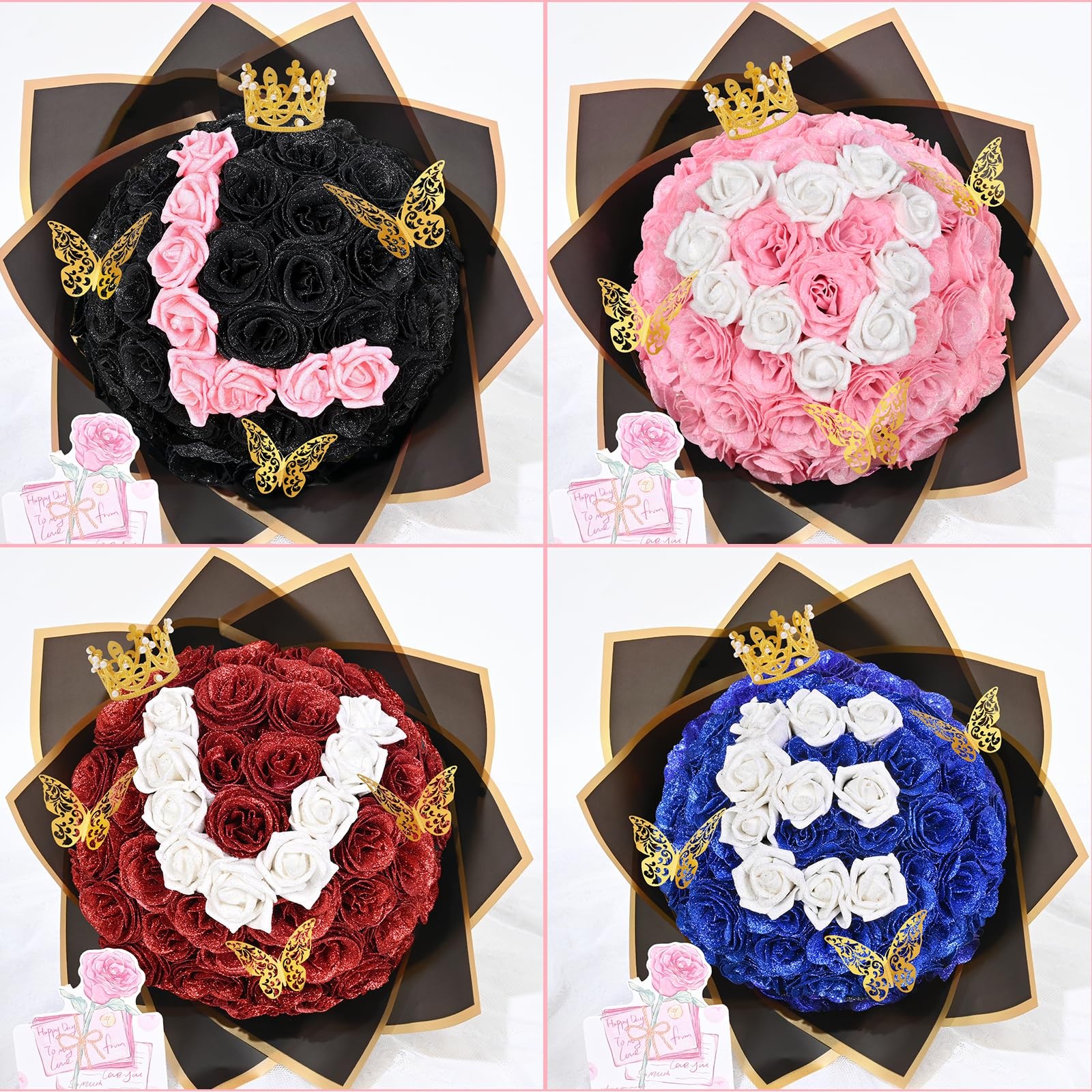 36 Pcs Glitter Roses Bouquet, DIY Fake Flowers Bouquet, Craft the Initials of…