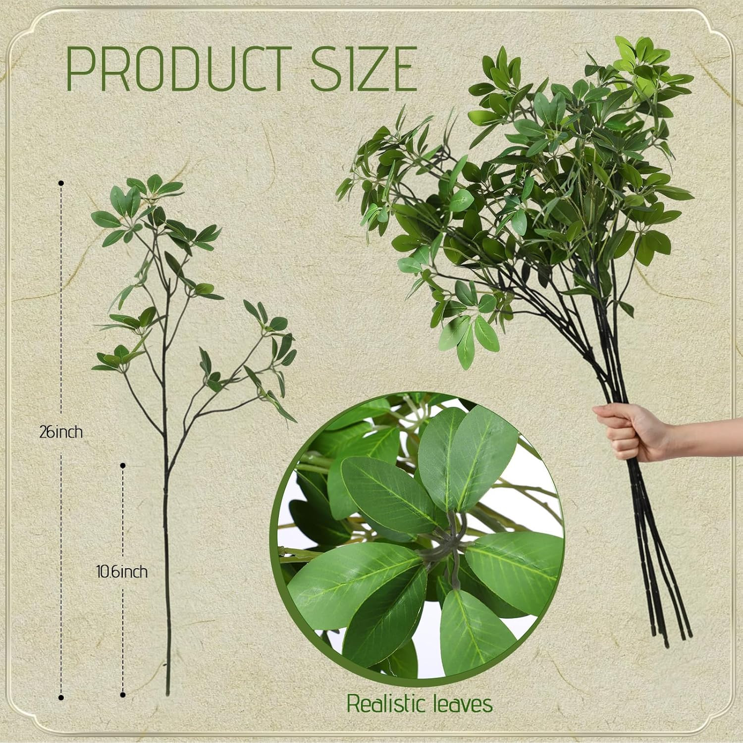 5 Pcs Artificial Greenery Stems, 26 Inches Fake Plants Branches Faux Greenery Re