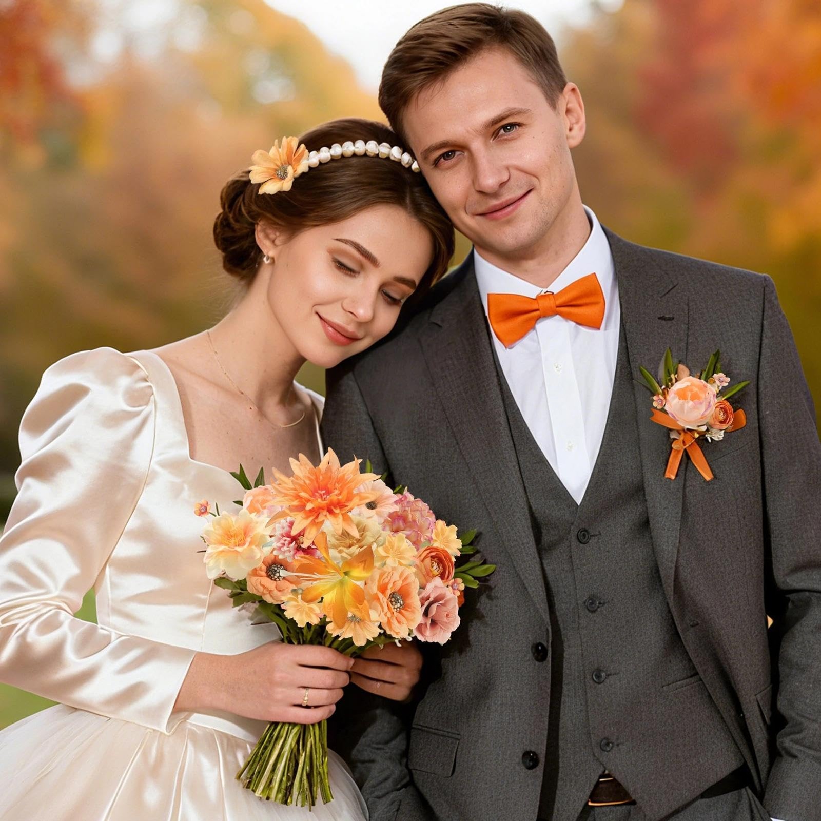 Fall Artificial Flower Heads Combo – 48pcs Orange Silk Flowers Bulk Faux Rose…
