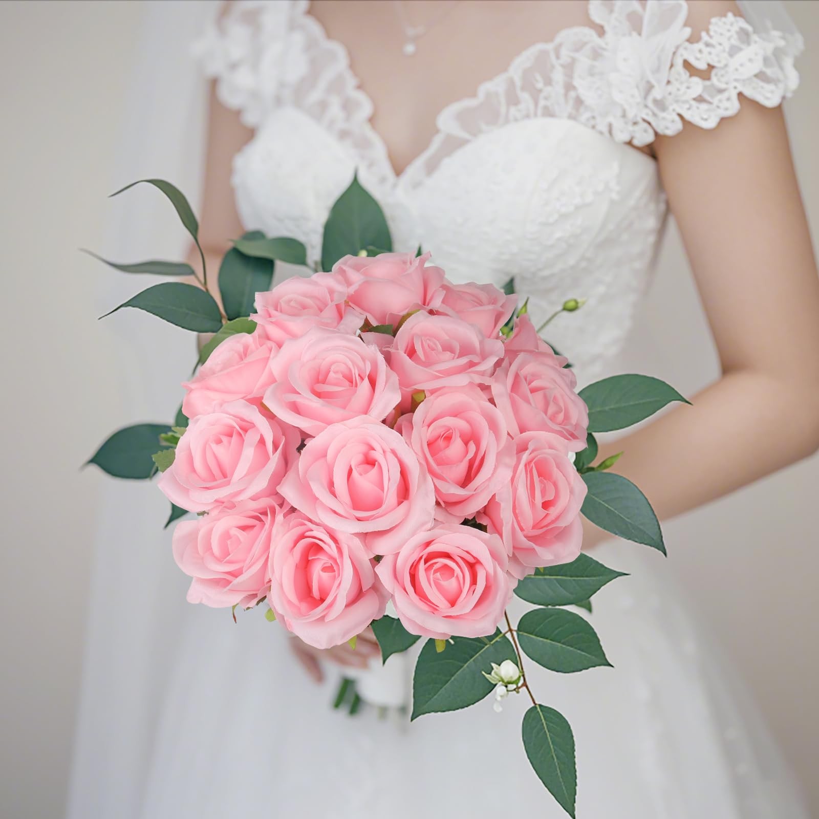 Artificial Roses Bulk Pink Silk Rose with Stem, 52pcs Fake Flowers Decoration…