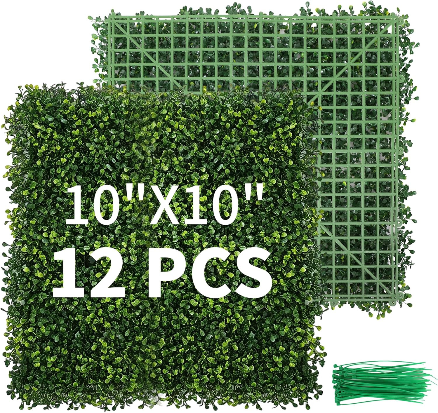 Artificial Grass Wall Panels, 10” X 10” 12 Pack 4-Layer Leaf Uv-Anti Fake Boxwoo