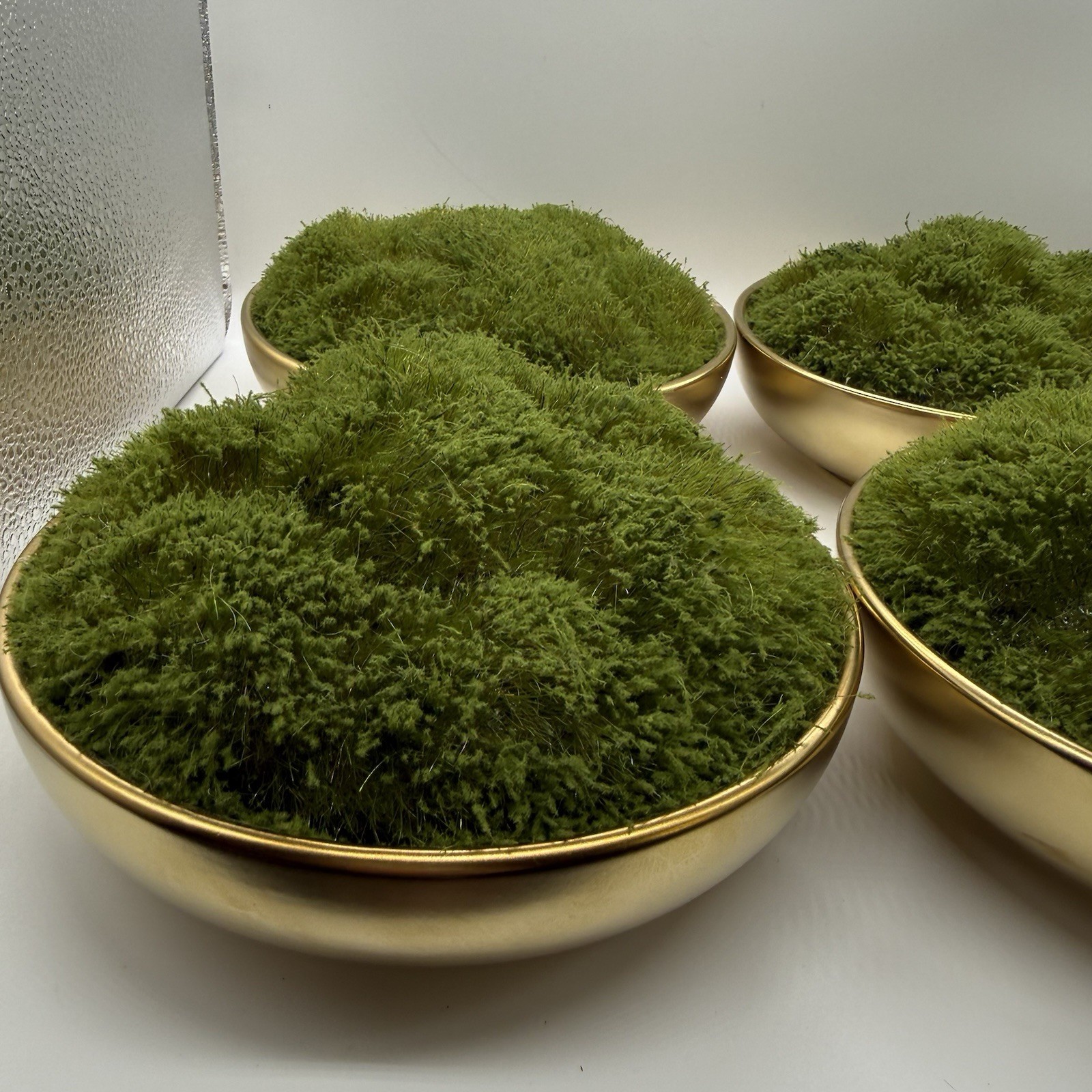 4 Piece Faux Floral Decor Moss in Gold Ceramic Bowl Indoor Tabletop Crafting New