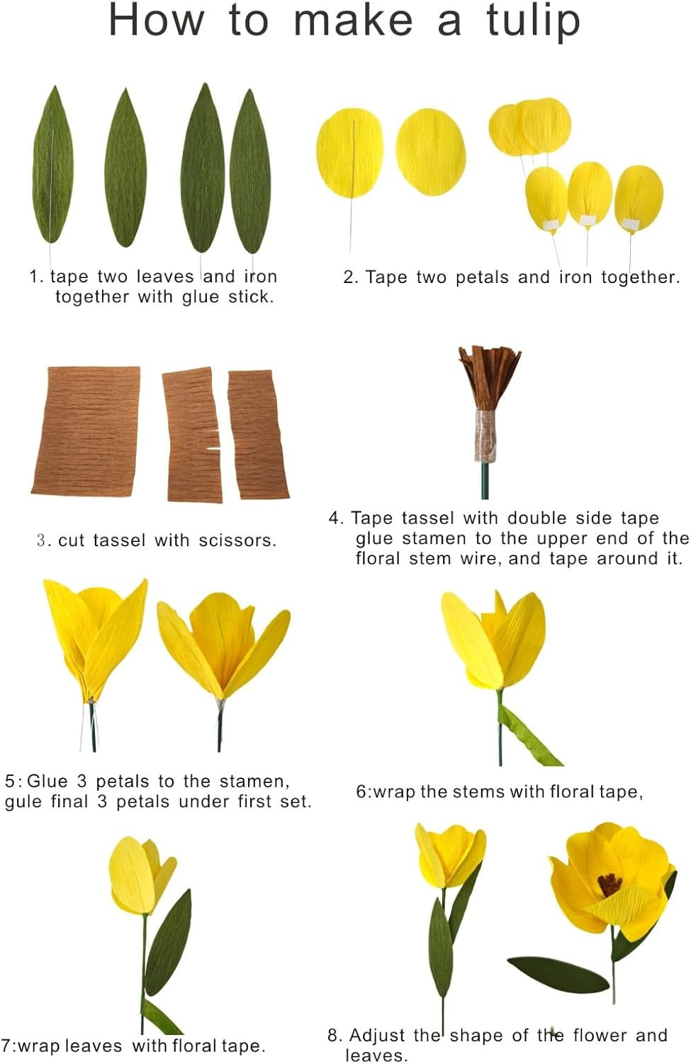 White Tulip Bouquet DIY Crepe Paper Flower for Home Decor, Wedding Centerpieces