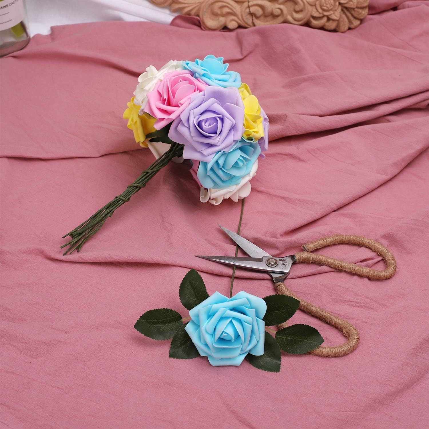 50PCS Artificial Flowers Roses Fake Bouquet Wedding Decor Mixed Colors Series B