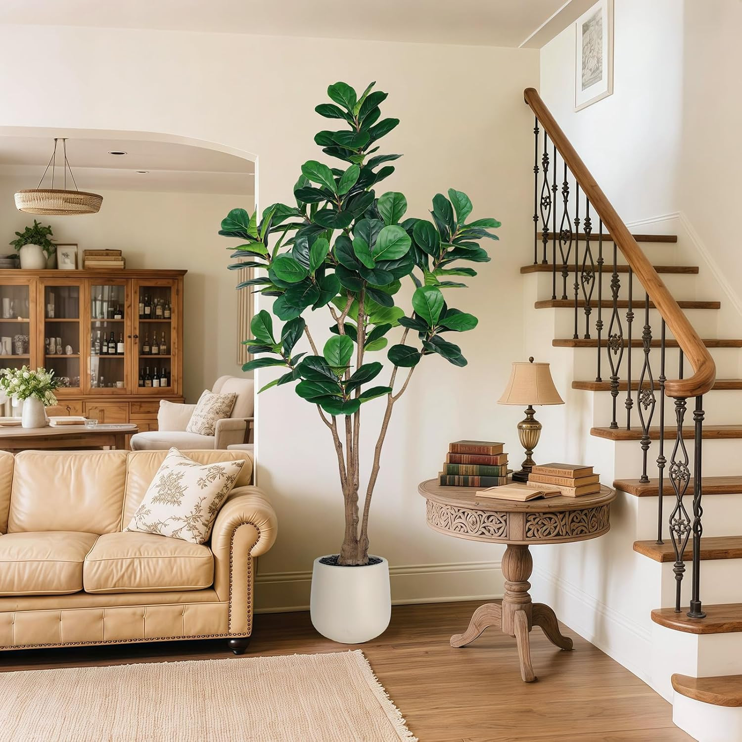 7ft Artificial Fiddle Leaf Fig Tree with White Planter – Perfect Indoor Decor