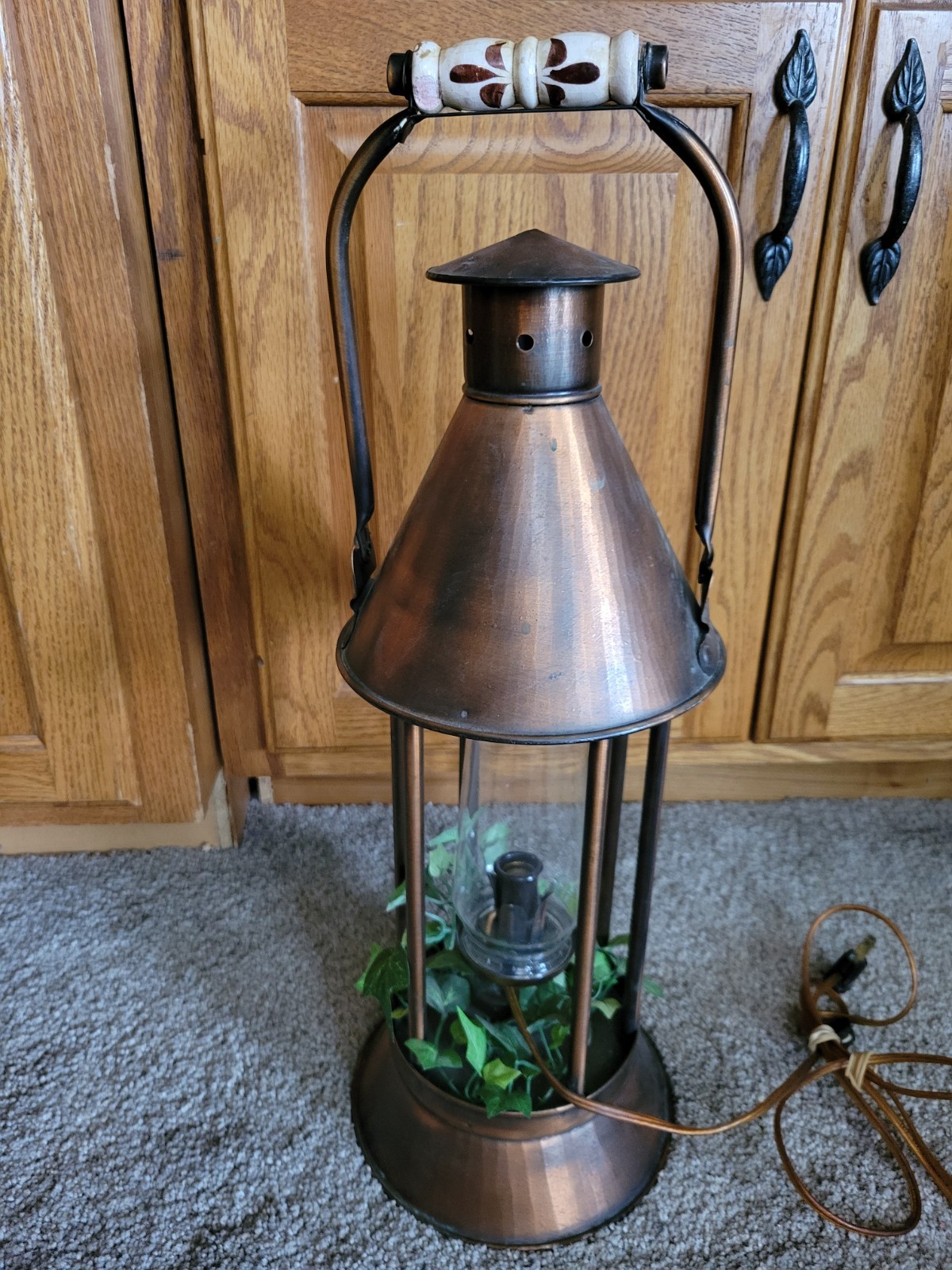Country Ware Copper Metal Lantern Candle Holder with Ceramic Handle – 22″ Tall