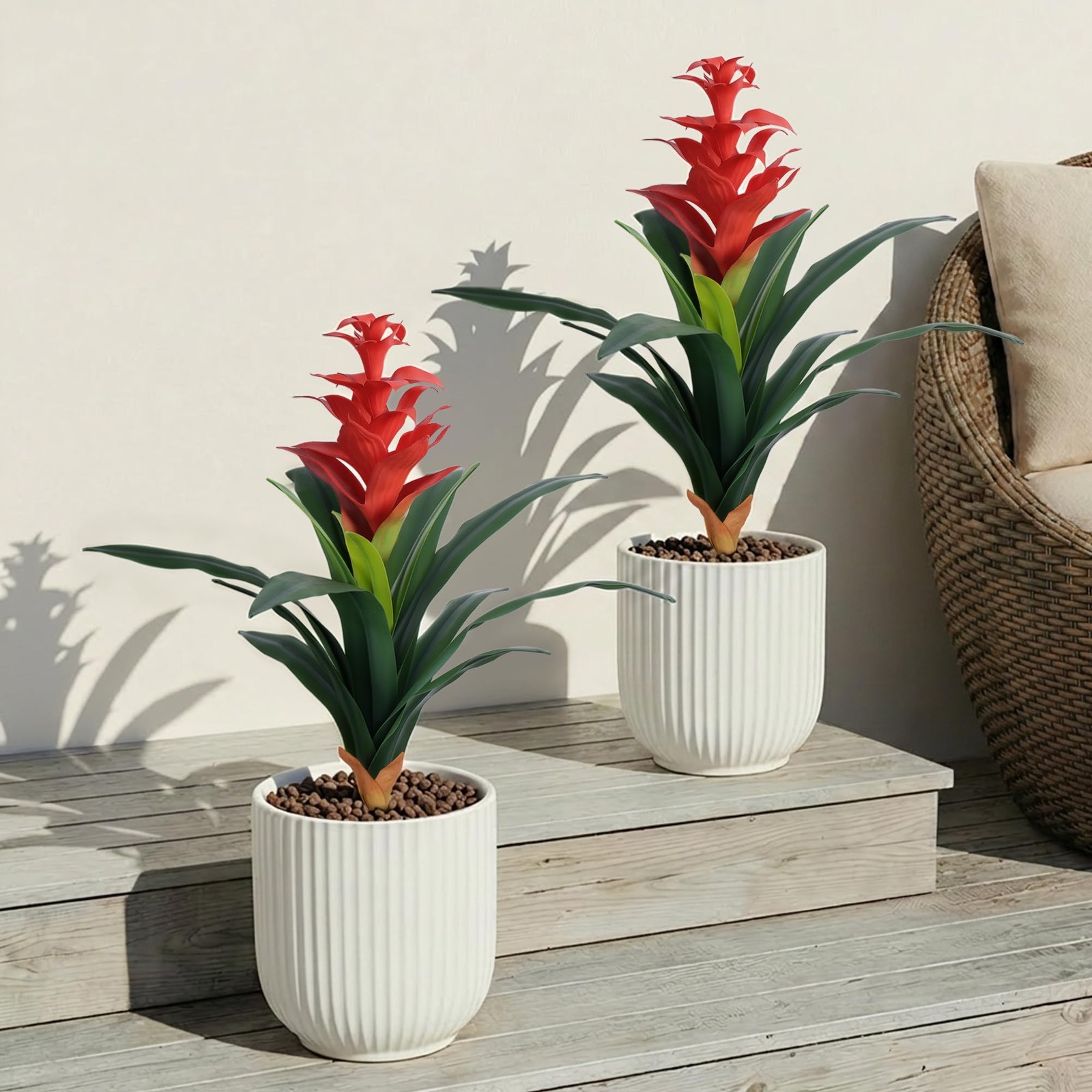 Ivydale Fake Flowers Plants for Outdoors, 2 Pcs 16.93″ Bromeliad Artificial F…
