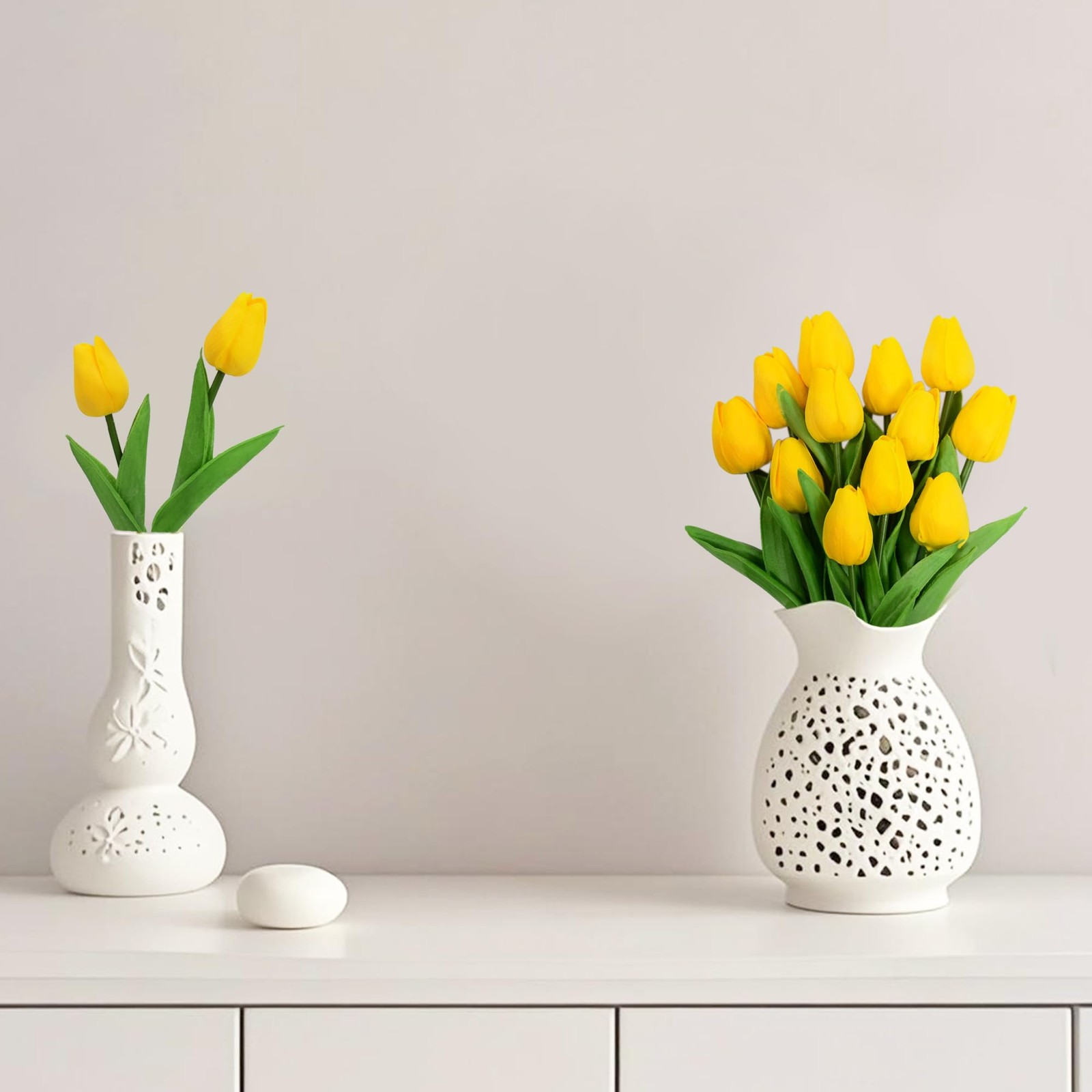 12 PCS Yellow Tulips Artificial Flowers 13.4 Inch Silk Fake Spring Decor