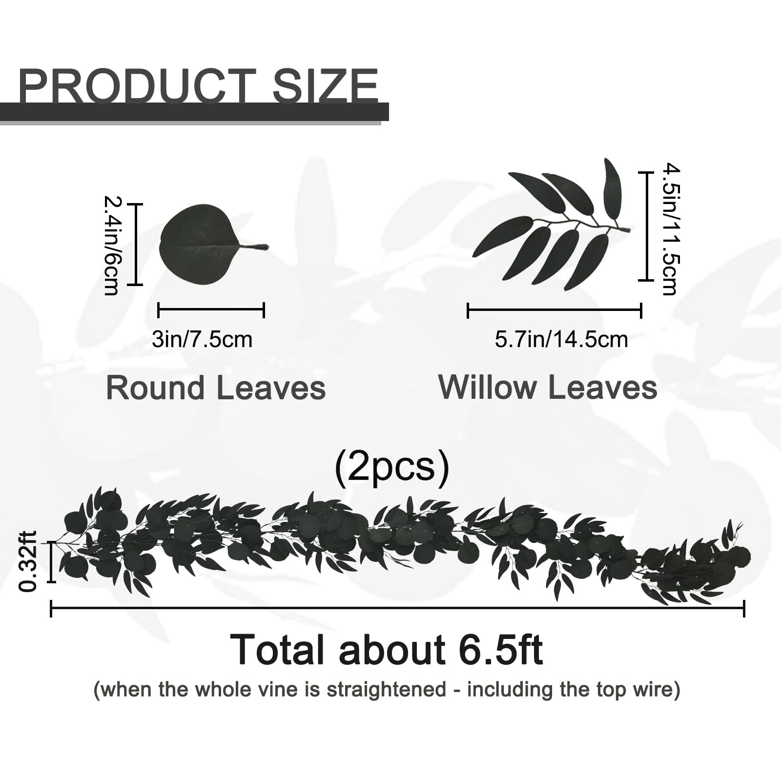 1 Pack 6.5Ft Artificial Black Eucalyptus Greenery Garland Fack Willow Garland…