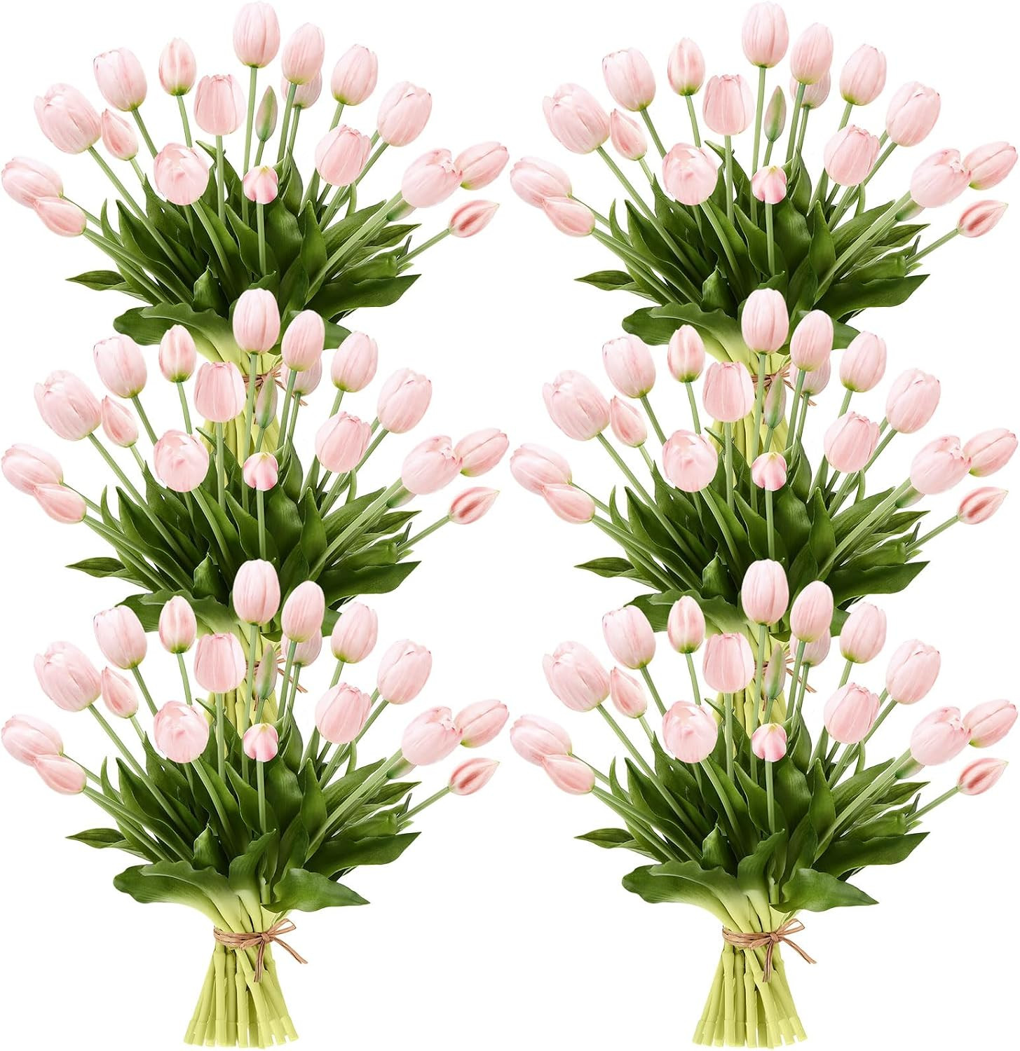 60 Pcs Pink Artificial Tulips Flowers Bouquet Bulk, Fake Tulips15.8″ Realistic S