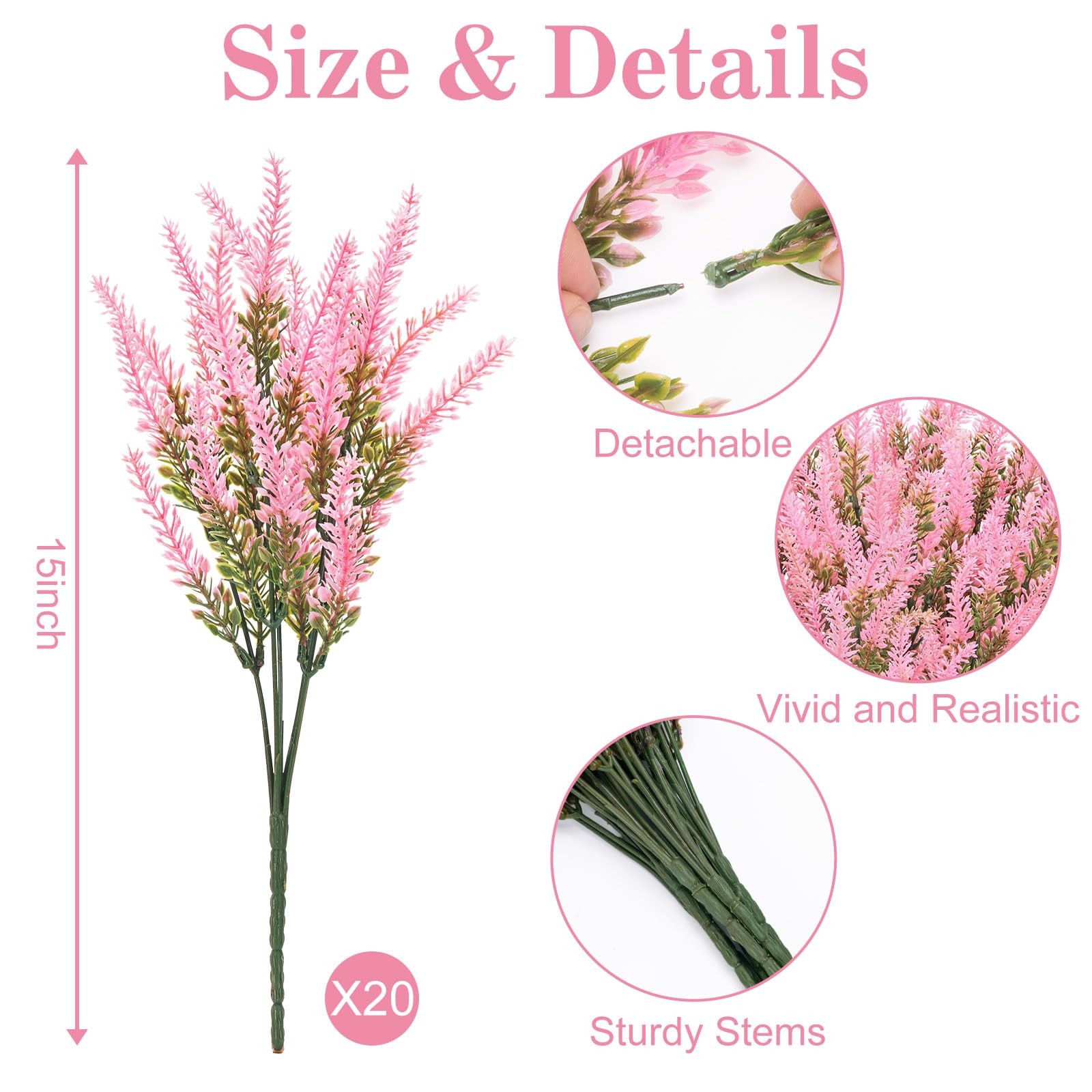 20 Bundles Fake Flowers Artificial Lavender Faux Plastic Plants Flowers for H…