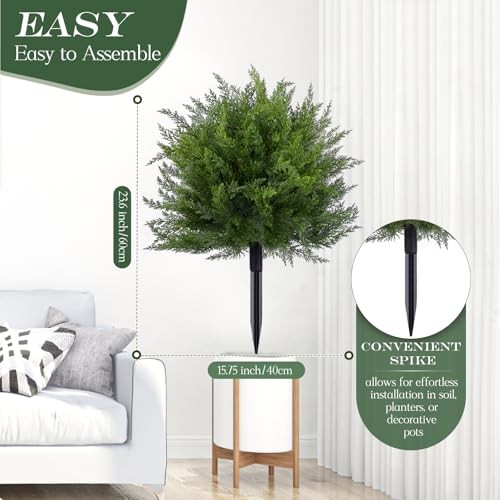 Artificial Topiary Bushes for Outdoors with Spike, Cedar Topiary Ball Trees