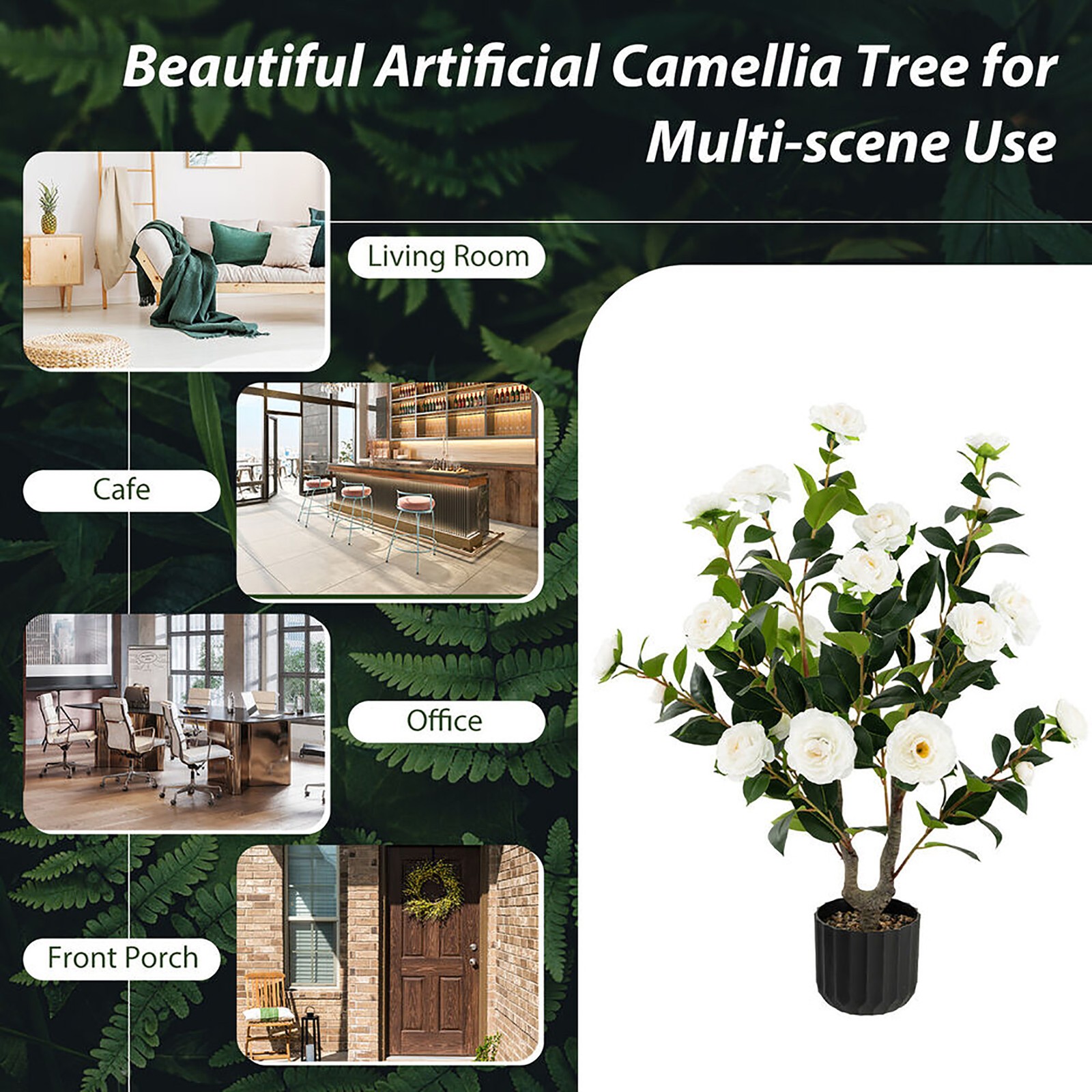 2-Pack 38” Artificial Camellia Tree Faux Floral Plant for Decoration White