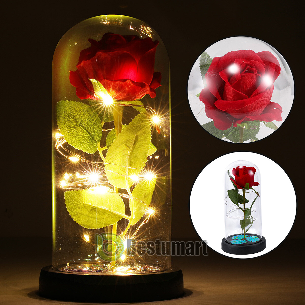 Eternal Forever Galaxy Rose Flower In Glass Dome LED Light Valentine’s Day Gift