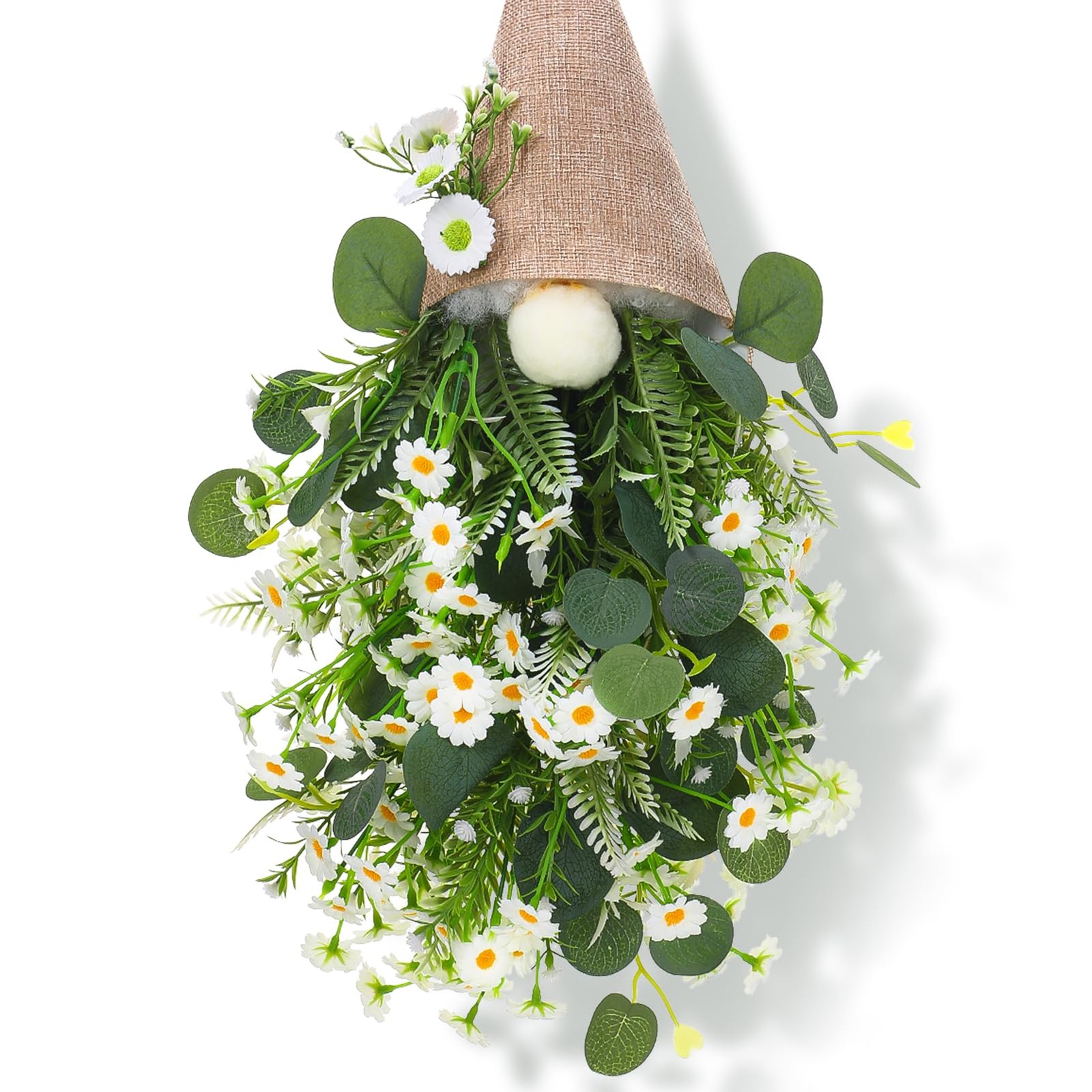 23.6 x 9 in Daisy Gnome Hanging Decor, Artificial Floral Burlap Gnome Swag fo…