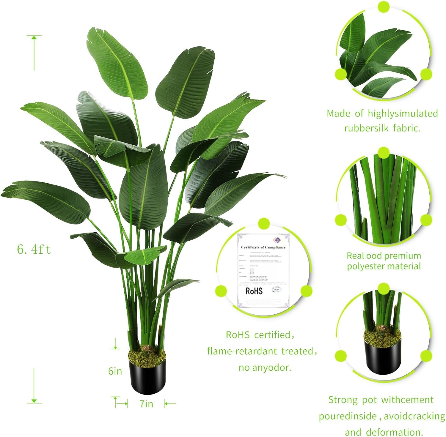 6.5Ft Artificial Bird of Paradise Palm Tree for Home & Office Decor