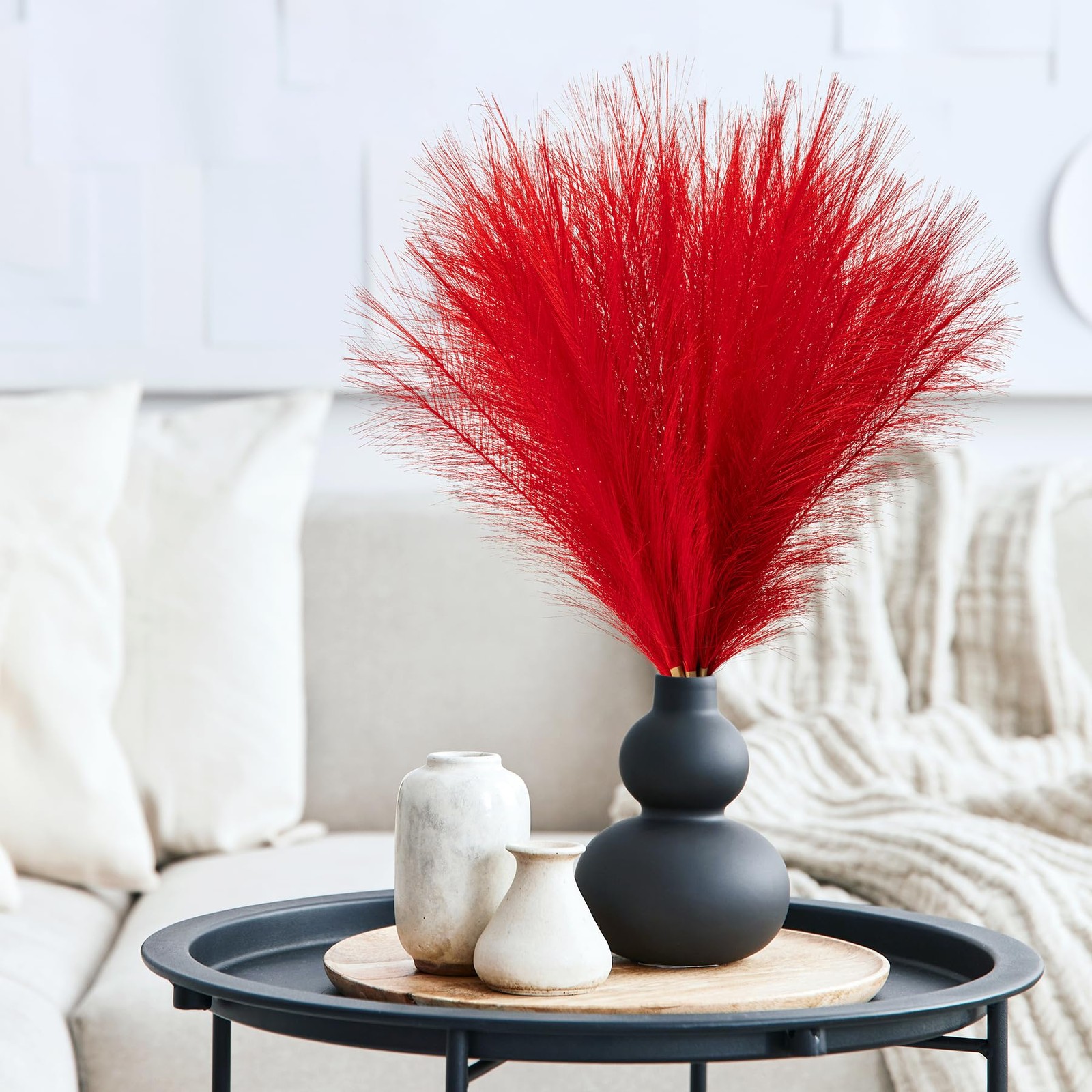 Pampas Grass Decor, Fluffy Faux Pampas Grass 5 Stem 18″/45cm Pompous Grass Sm…