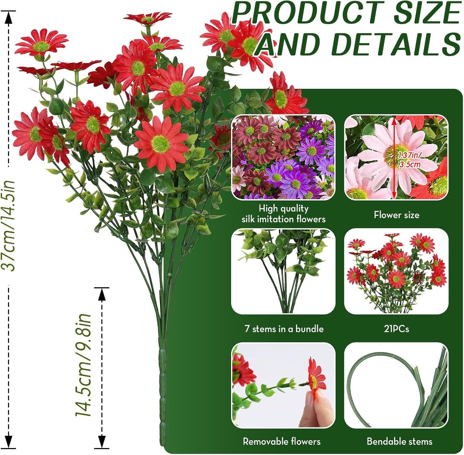 Alupssuc 20 Bundles Artificial Daisies Flowers Fake Plant for Indoor Outdoor Dec
