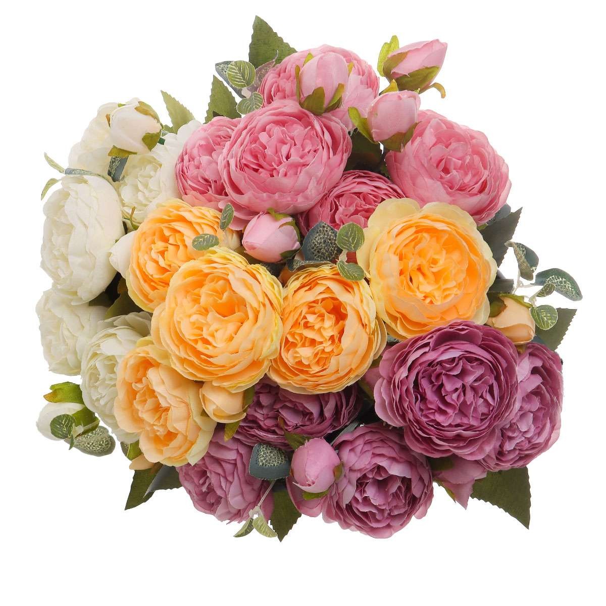 Artificial 9 Heads Silk Peony Flower Wedding Bouquet Party Home Decor Outdoor US