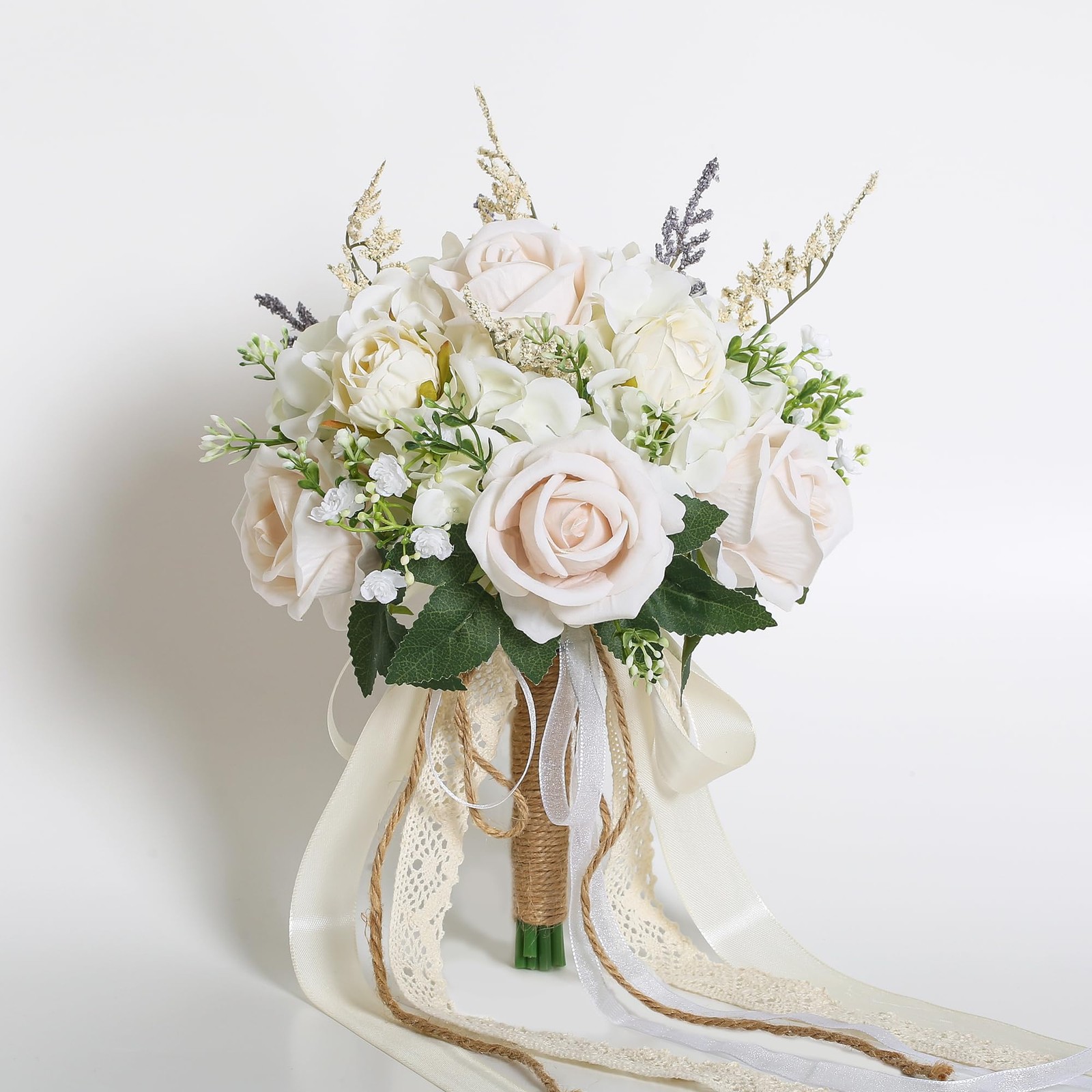 Wedding Bouquets for Bride Bridesmaid, White Champagne Artificial Roses Flowe…