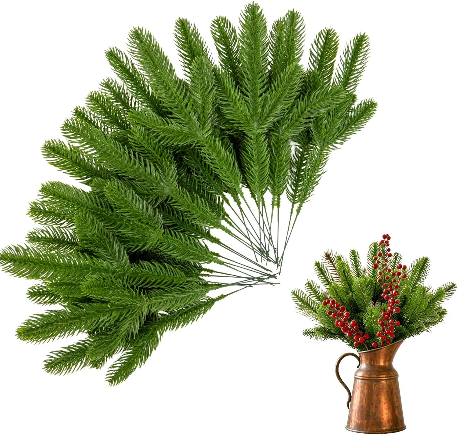 30PCS Artificial Pine Branches – Fake Green Plants Pine Needles DIY Pine Garland
