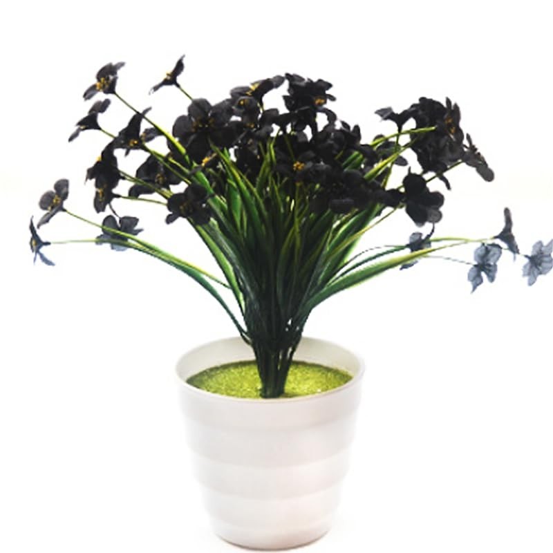 12 Bundles Black Silk Flowers – UV Resistant Artificial Plants for Garden Decor