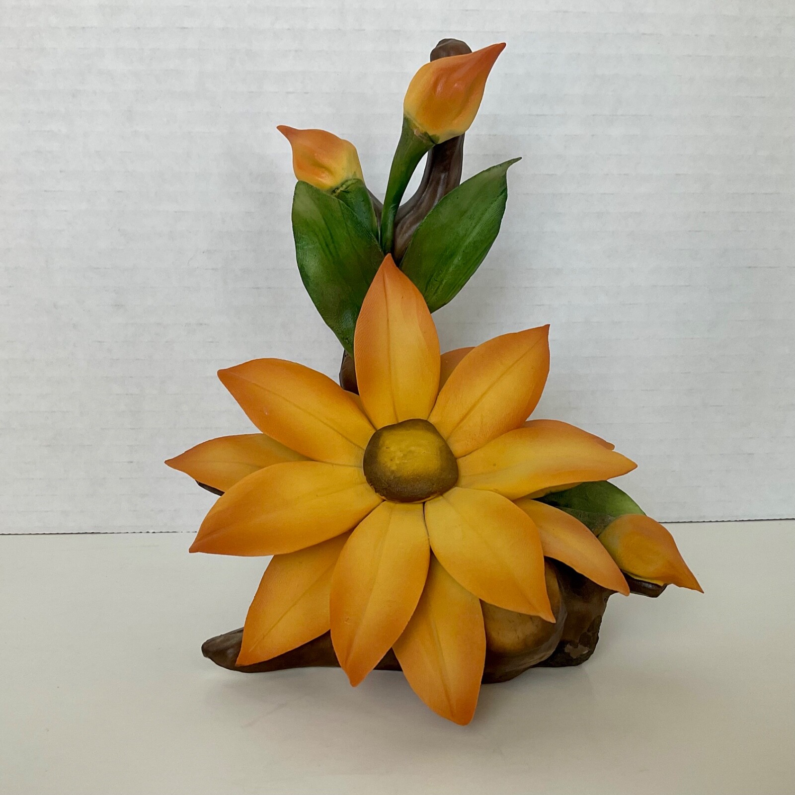 Capodimonte Orange Black Eyed Susan Floral Sculpture Made In Italy 6 3/4” VTG